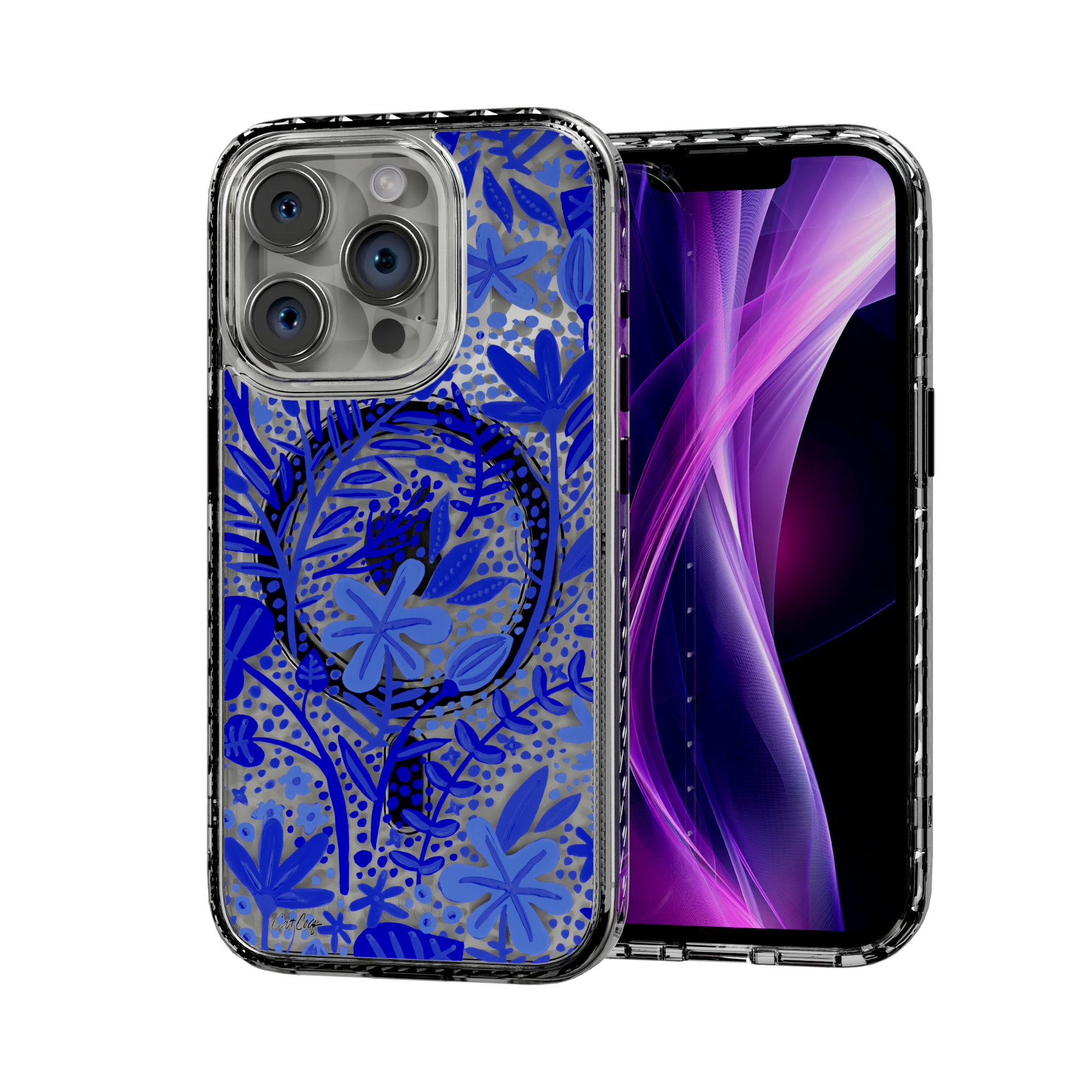 Garden Navy by CatCoq | iPhone 14 Series |  MagSafe® Case iPhone 14 Pro / Crystal Clear