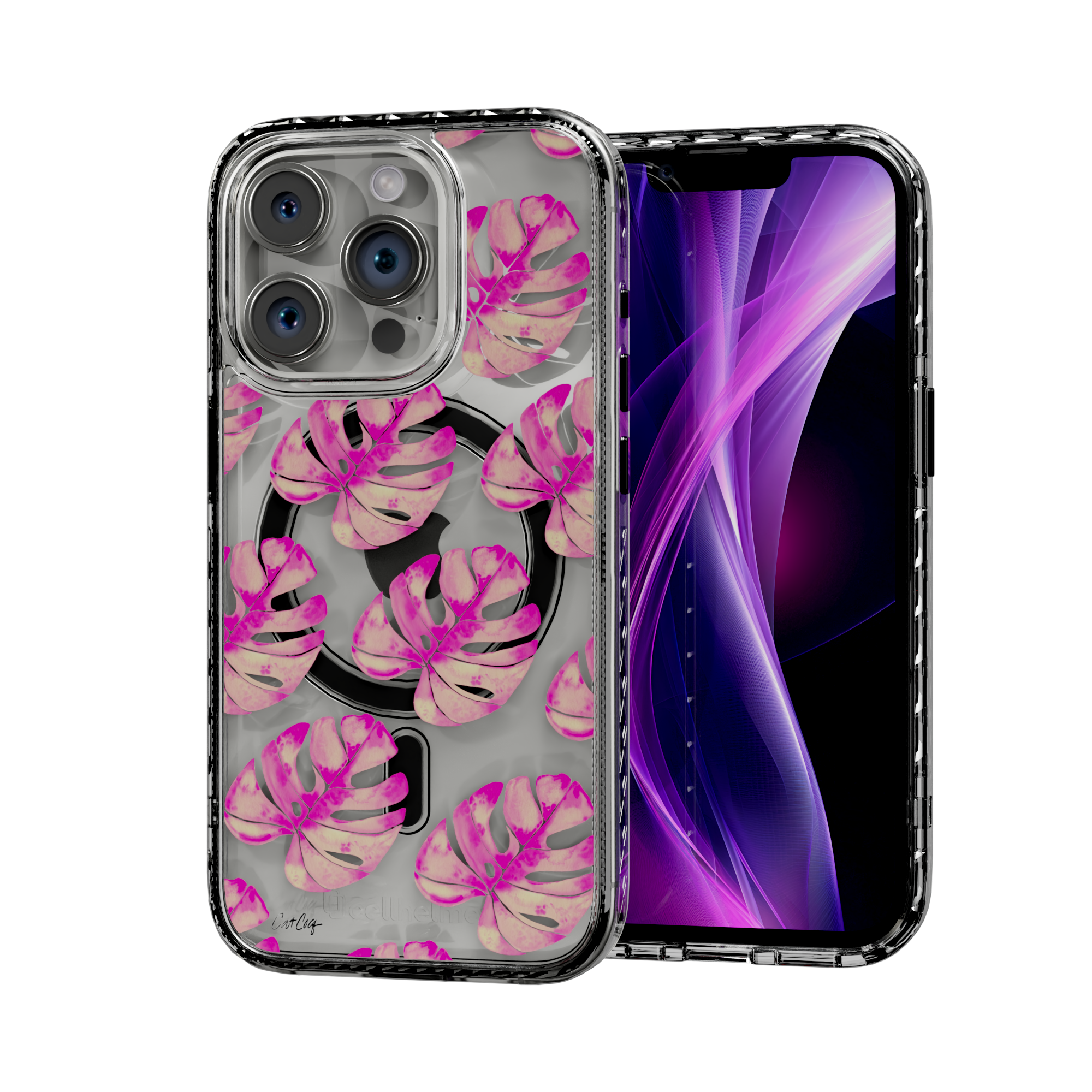 Pink Monstera by CatCoq | iPhone 14 Series |  MagSafe® Case iPhone 14 Pro / Crystal Clear