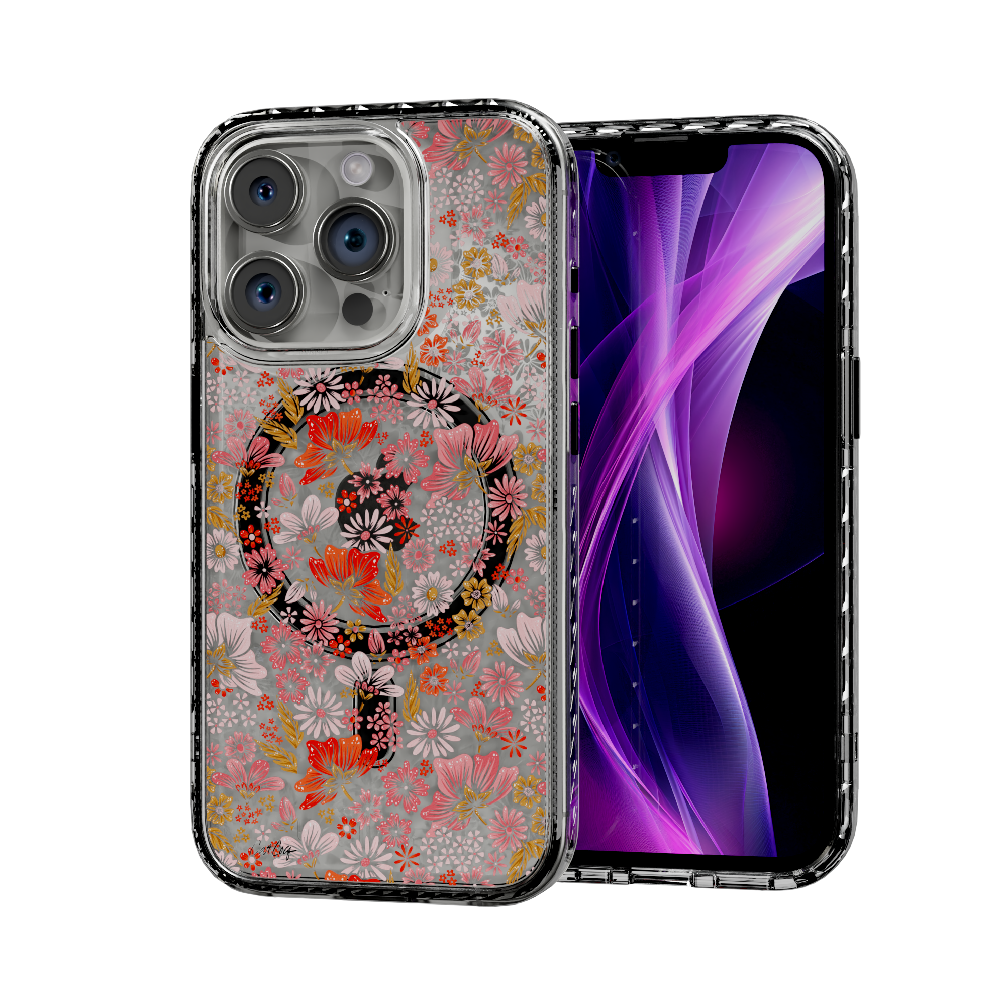 Retro Flower by CatCoq | iPhone 14 Series |  MagSafe® Case iPhone 14 Pro / Crystal Clear