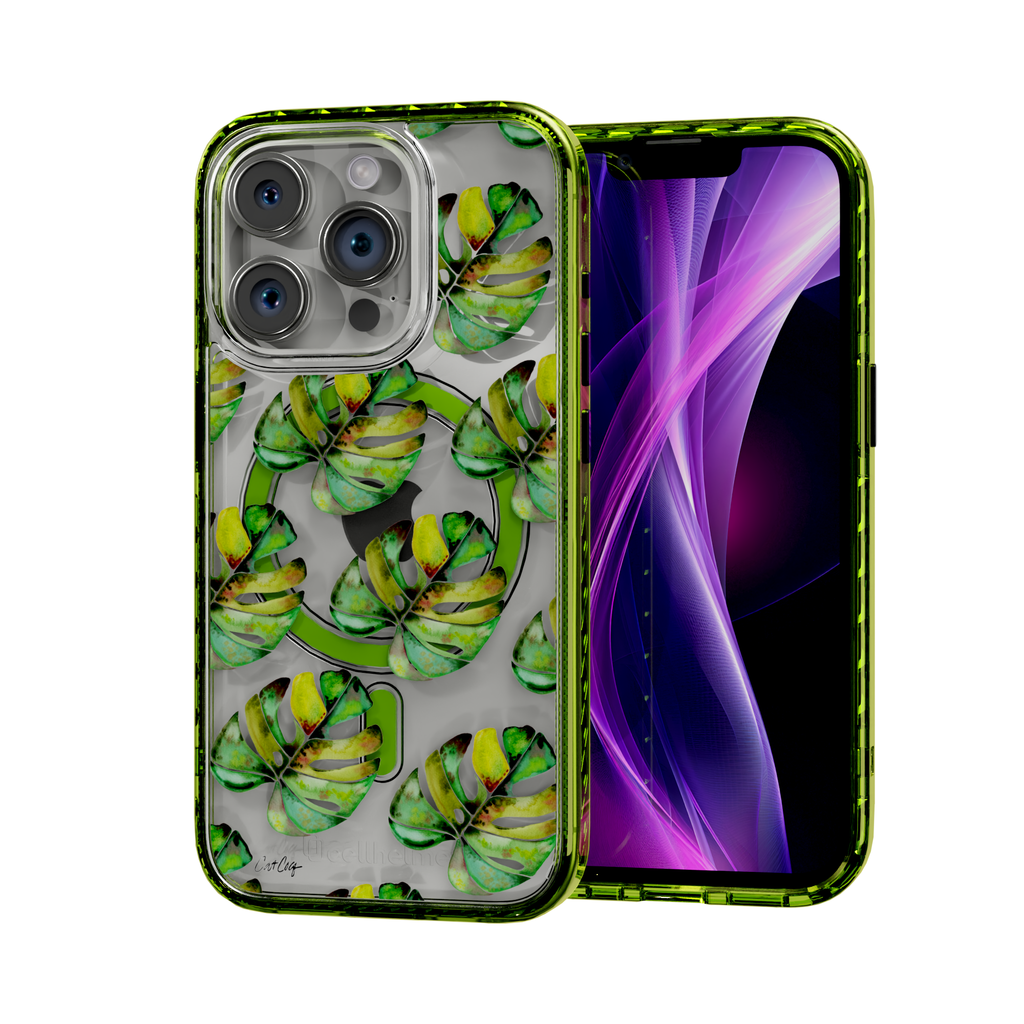 Green Monstera by CatCoq | iPhone 14 Series |  MagSafe® Case iPhone 14 Pro / Electric Lime