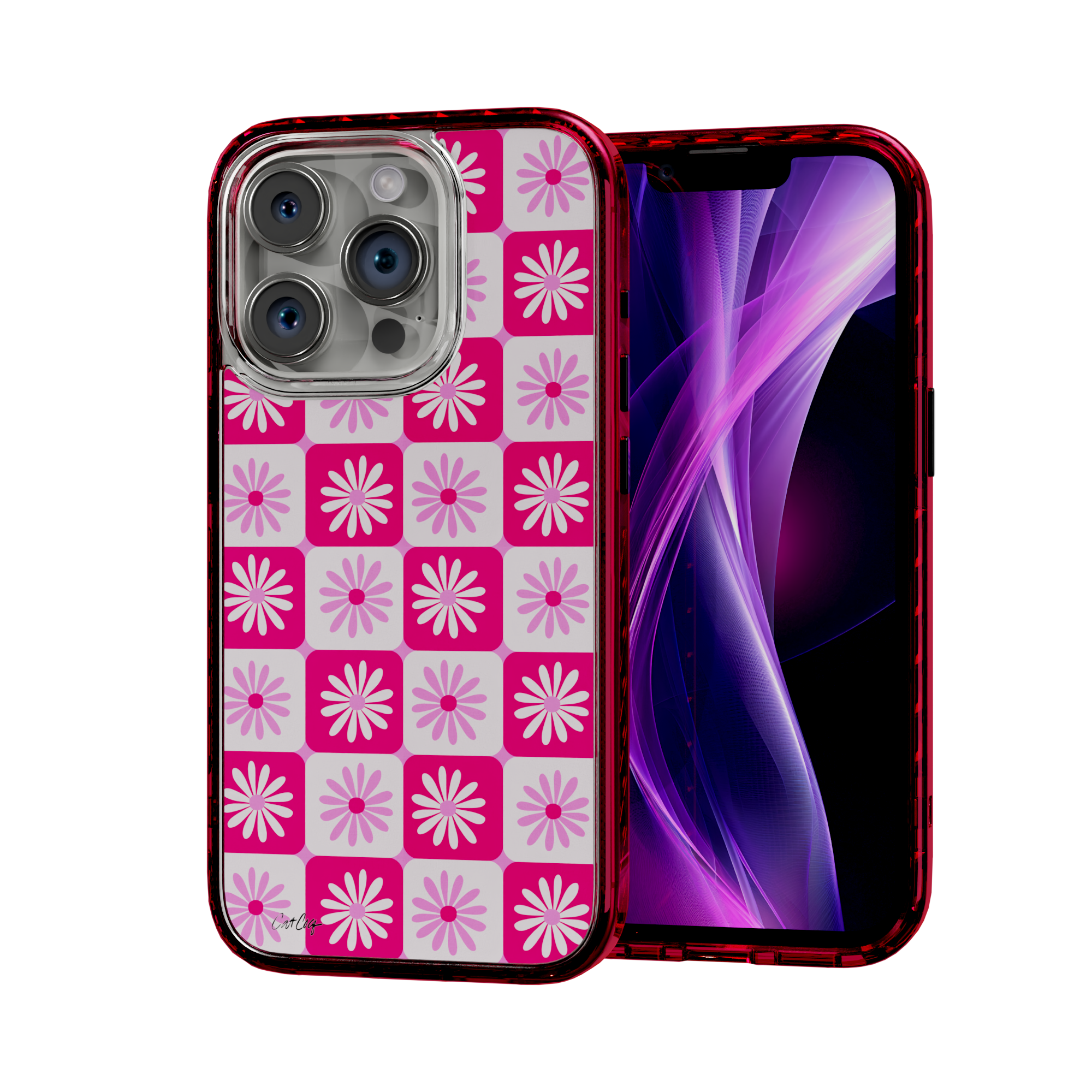 Checkered Daisies by CatCoq | iPhone 14 Series |  MagSafe® Case iPhone 14 Pro / Turbo Red