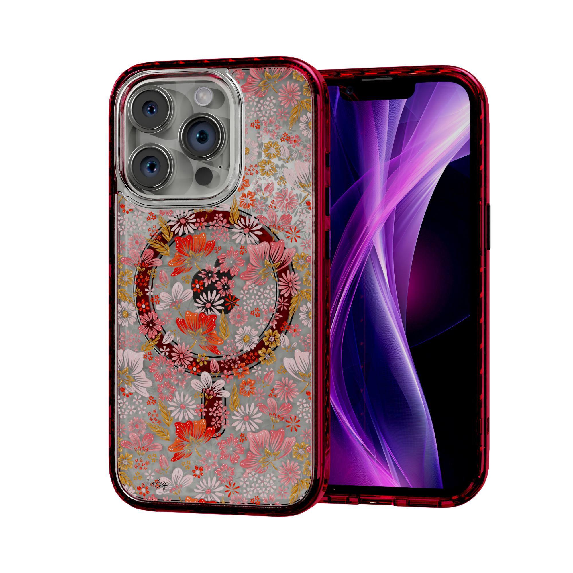 Retro Flower by CatCoq | iPhone 14 Series |  MagSafe® Case iPhone 14 Pro / Turbo Red