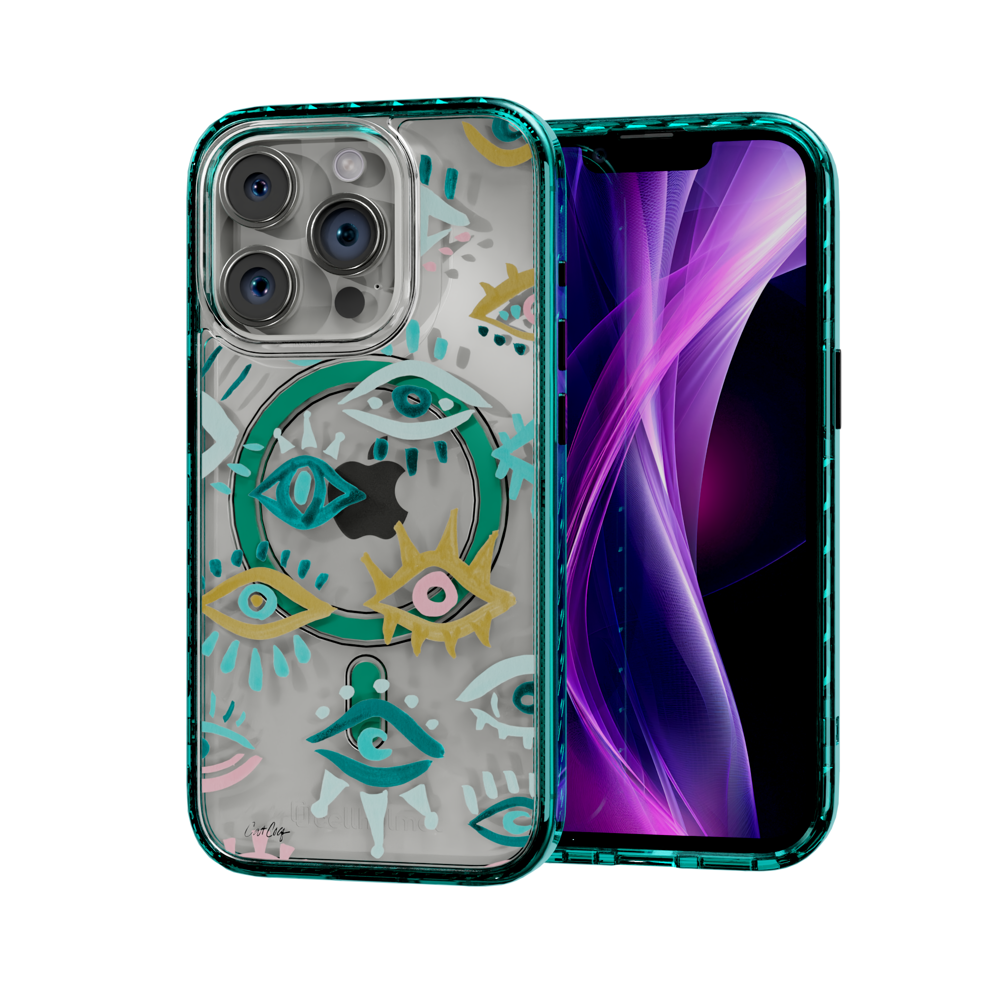 Mystic Eyes by CatCoq | iPhone 14 Series |  MagSafe® Case iPhone 14 Pro / Seafoam Green