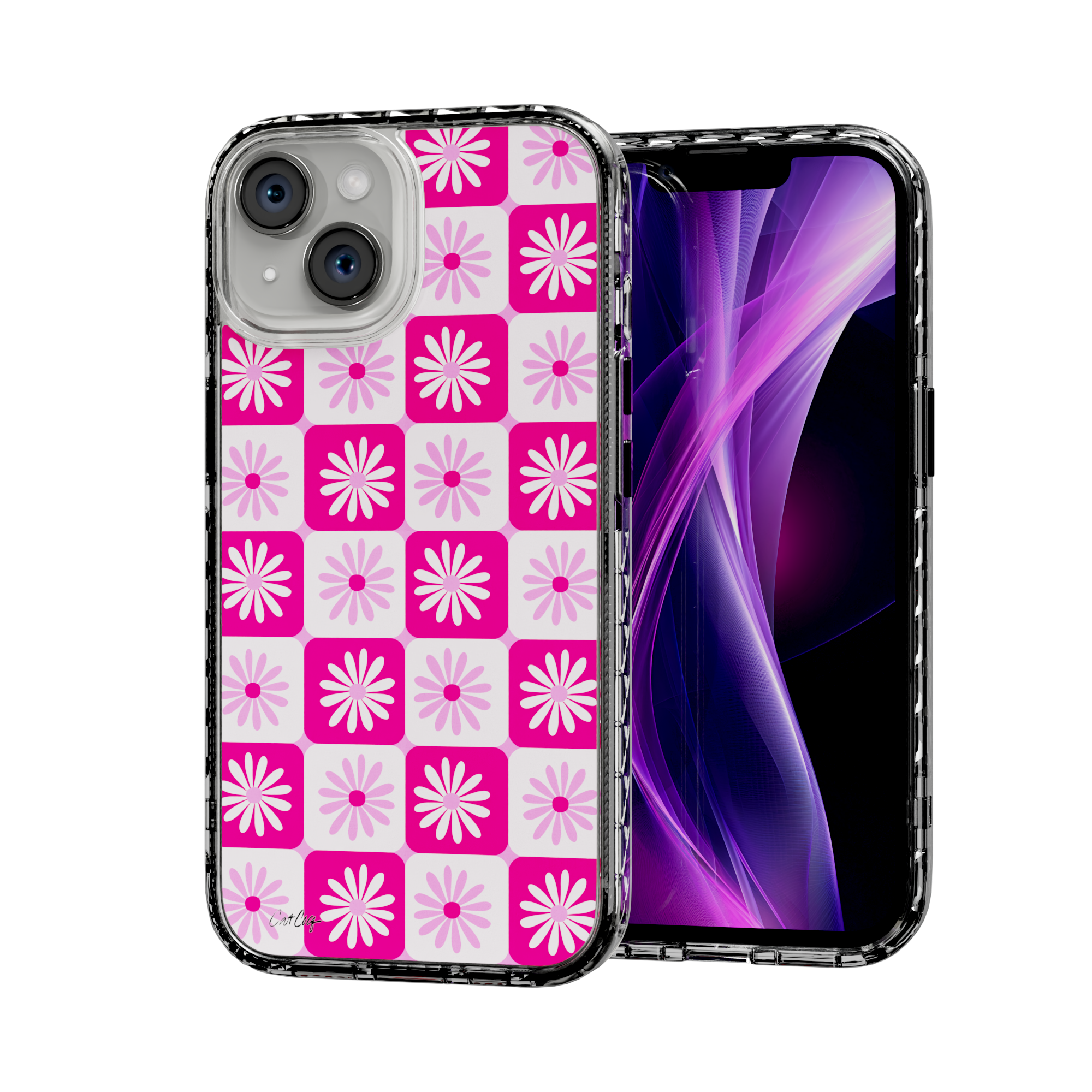 Checkered Daisies by CatCoq | iPhone 15 Series |  MagSafe® Case iPhone 15 / Crystal Clear