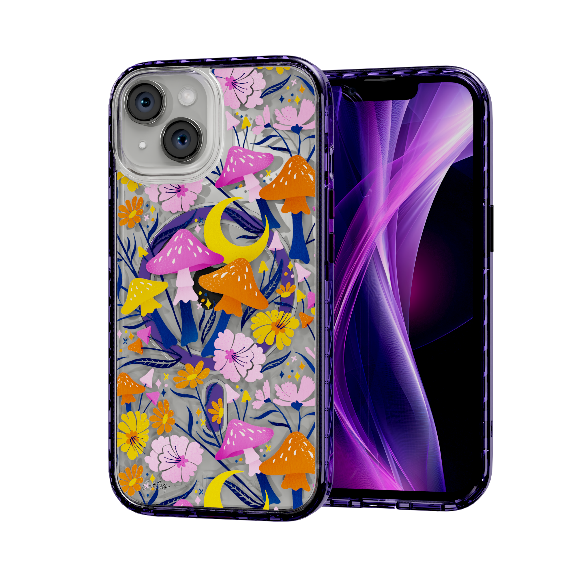 Blooms and Shrooms by CatCoq | iPhone 15 Series |  MagSafe® Case iPhone 15 / Midnight Lilac