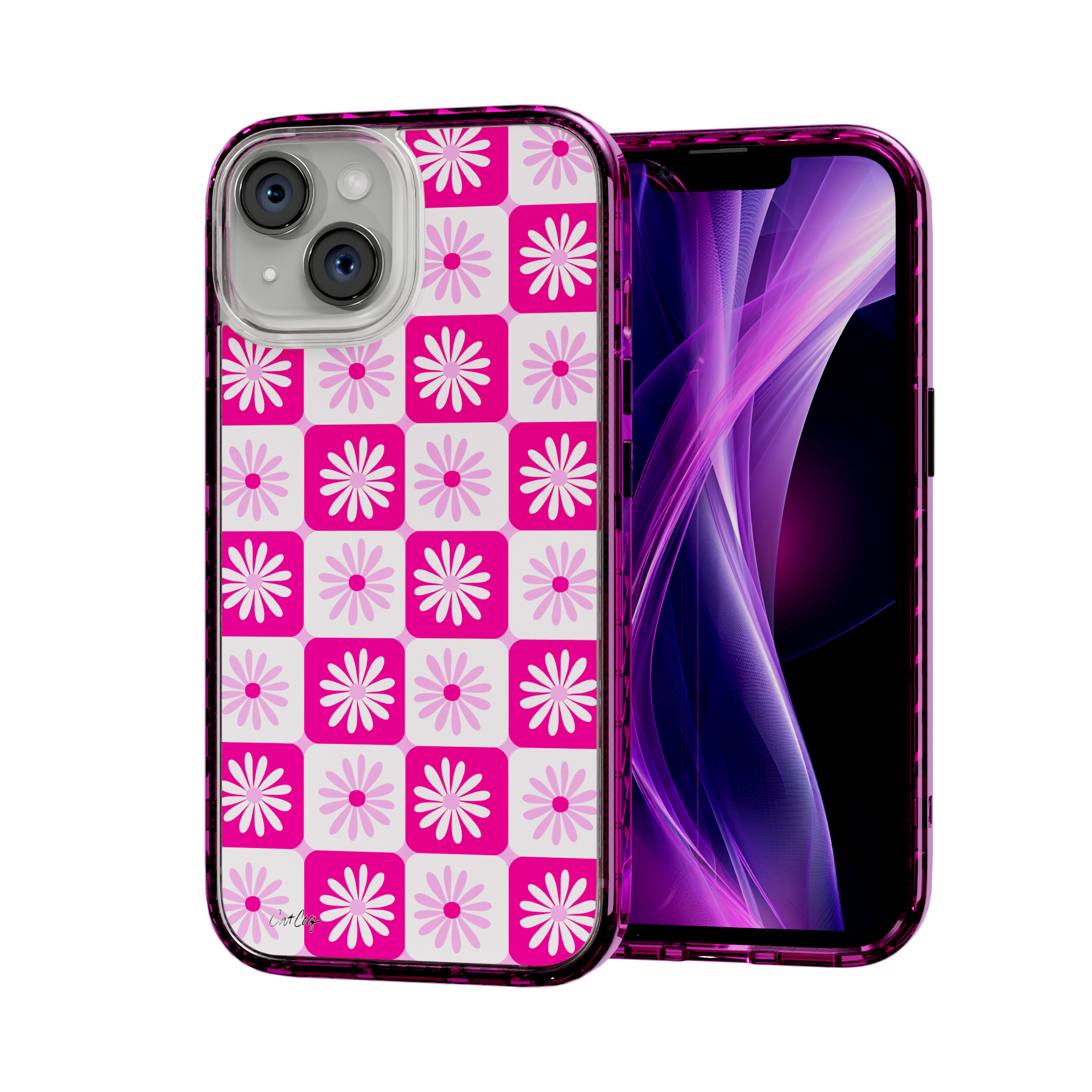 Checkered Daisies by CatCoq | iPhone 15 Series |  MagSafe® Case iPhone 15 / Vivid Magenta