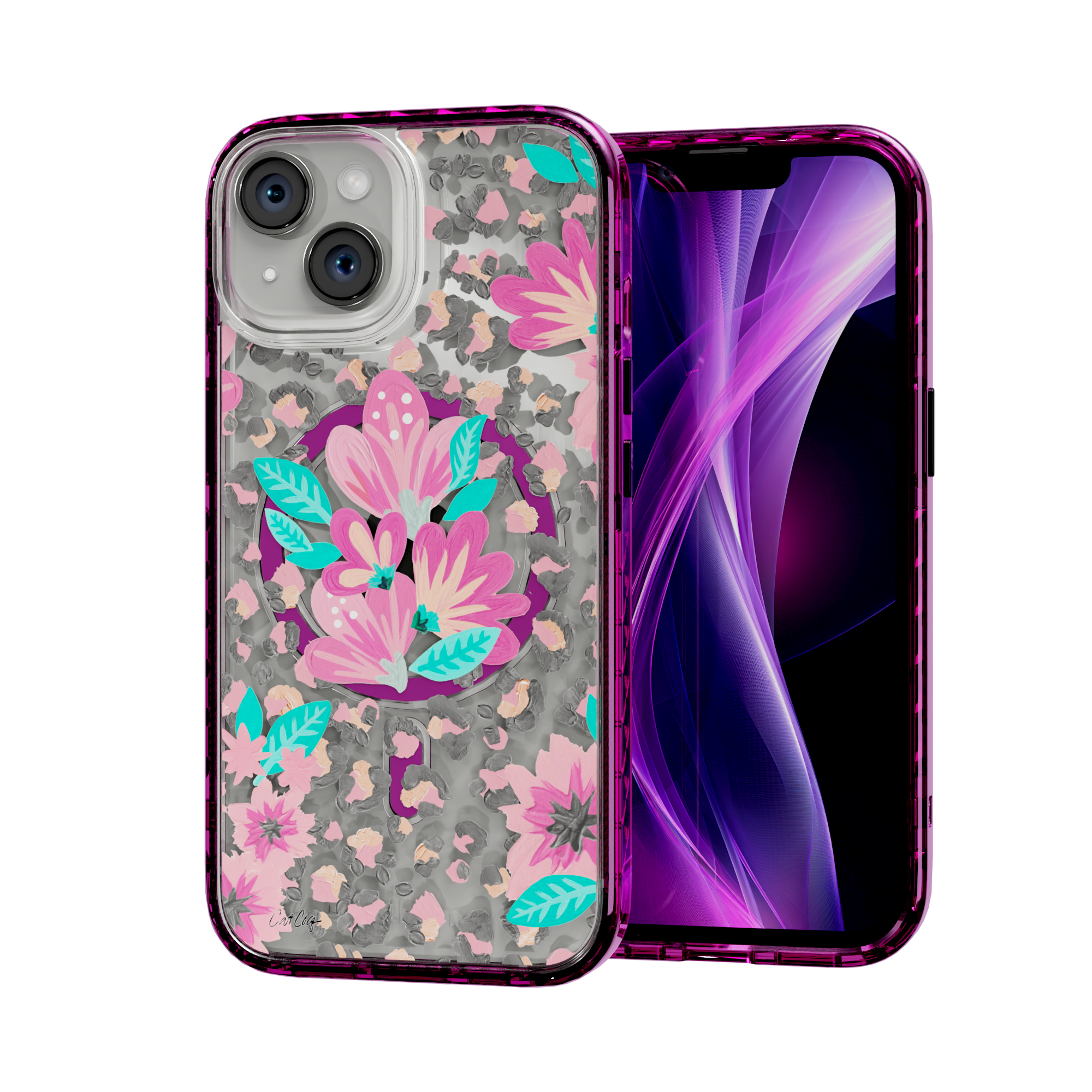 Floral Leopard by CatCoq | iPhone 15 Series |  MagSafe® Case iPhone 15 / Vivid Magenta