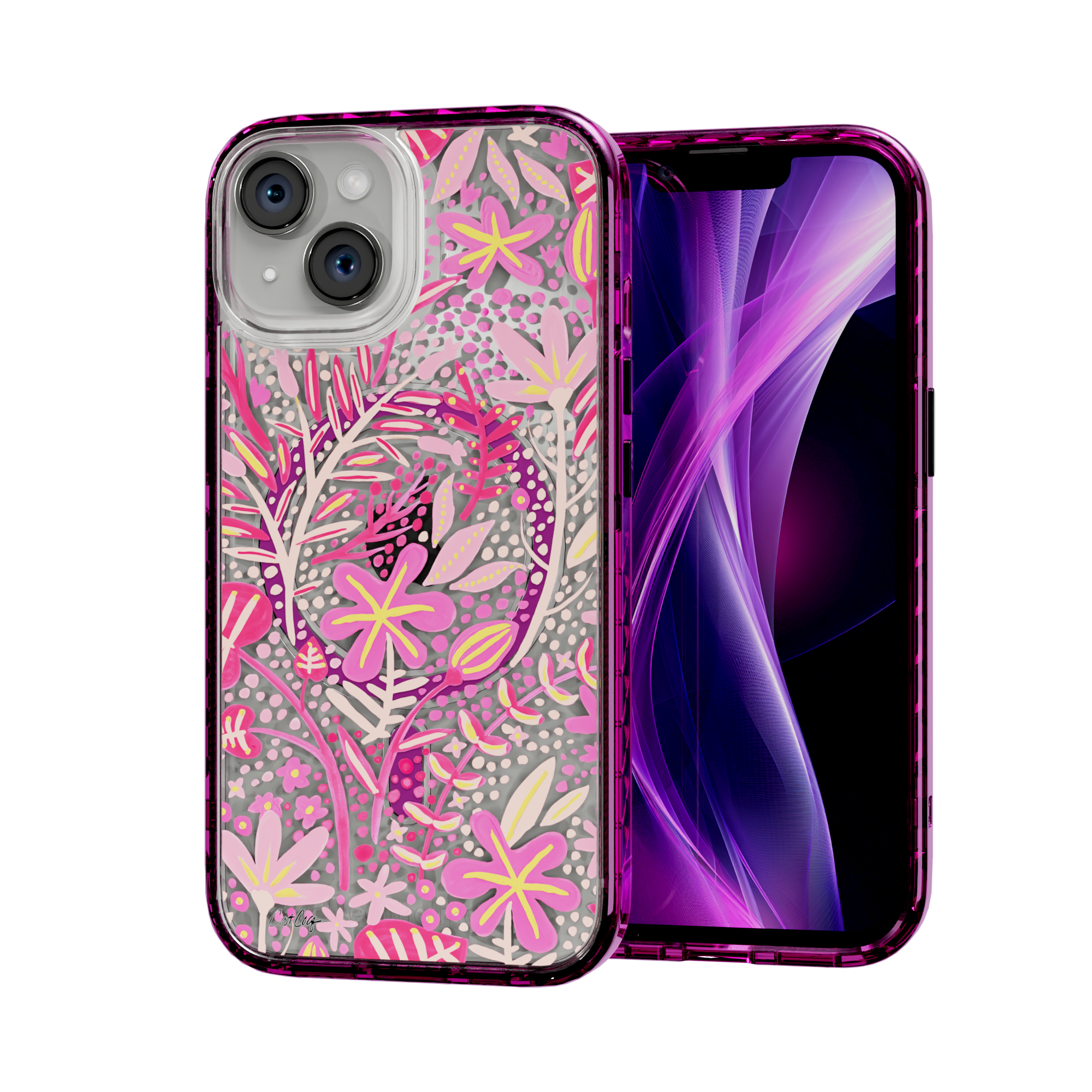 Garden Pink by CatCoq | iPhone 15 Series |  MagSafe® Case iPhone 15 / Vivid Magenta