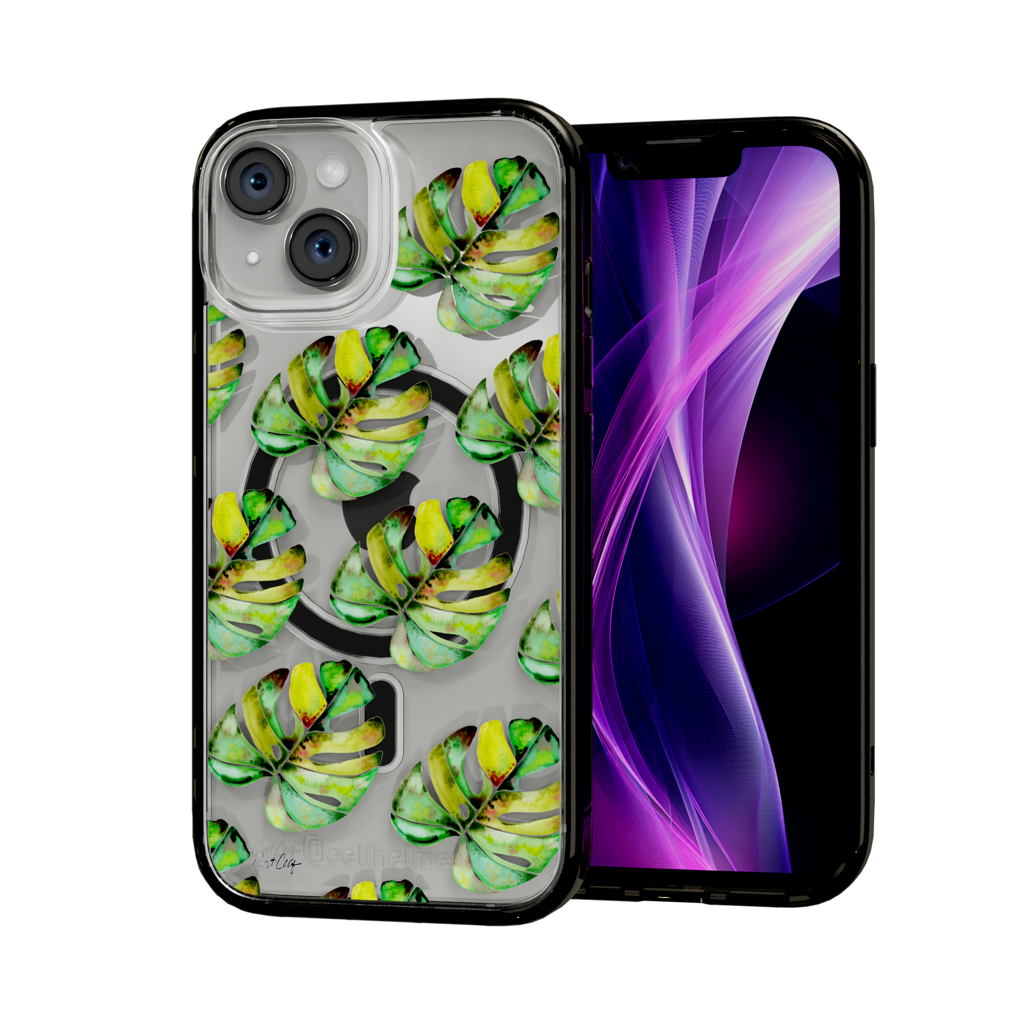 Green Monstera by CatCoq | iPhone 15 Series |  MagSafe® Case iPhone 15 / Onyx Black