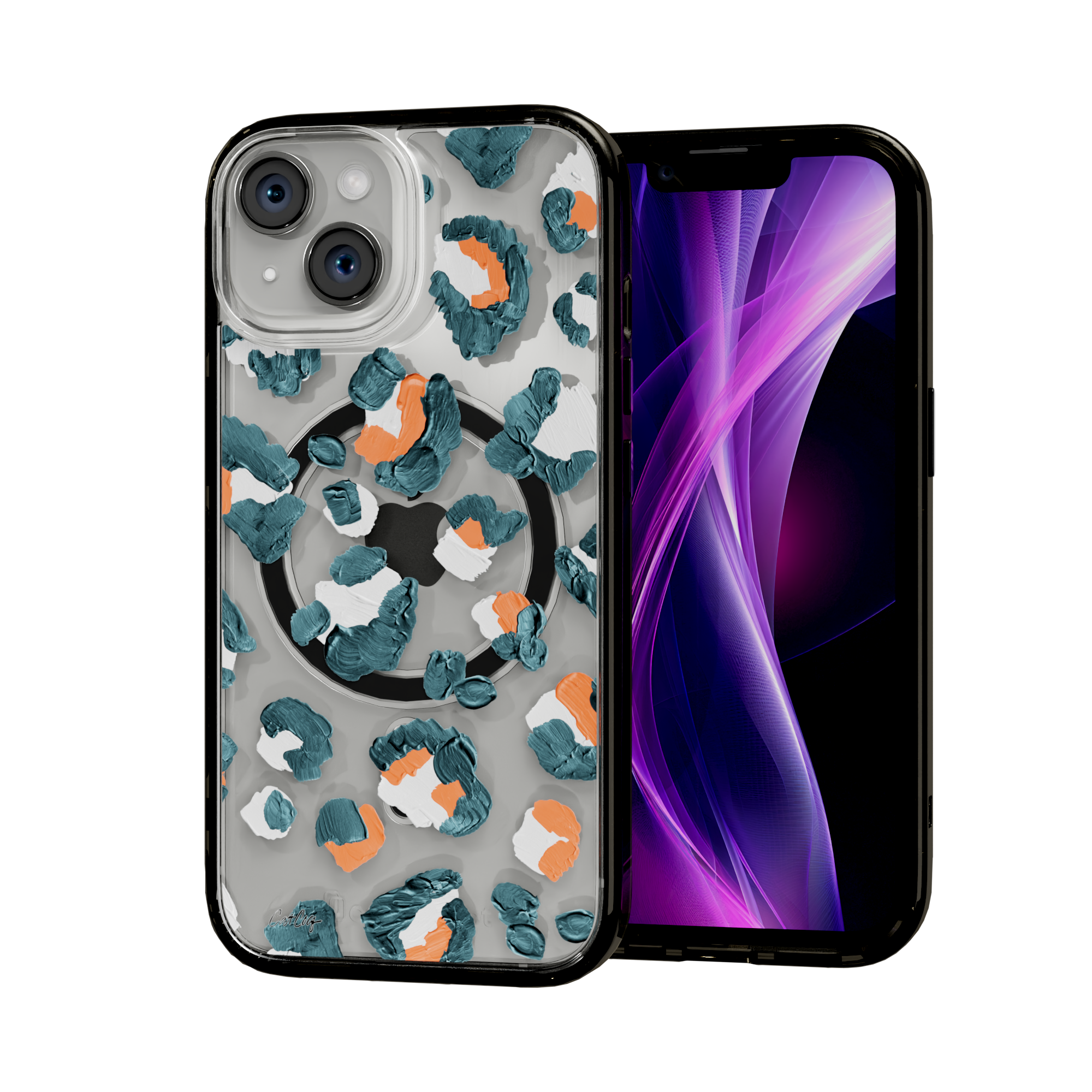 Leopard Turquoise by CatCoq | iPhone 15 Series |  MagSafe® Case iPhone 15 / Onyx Black