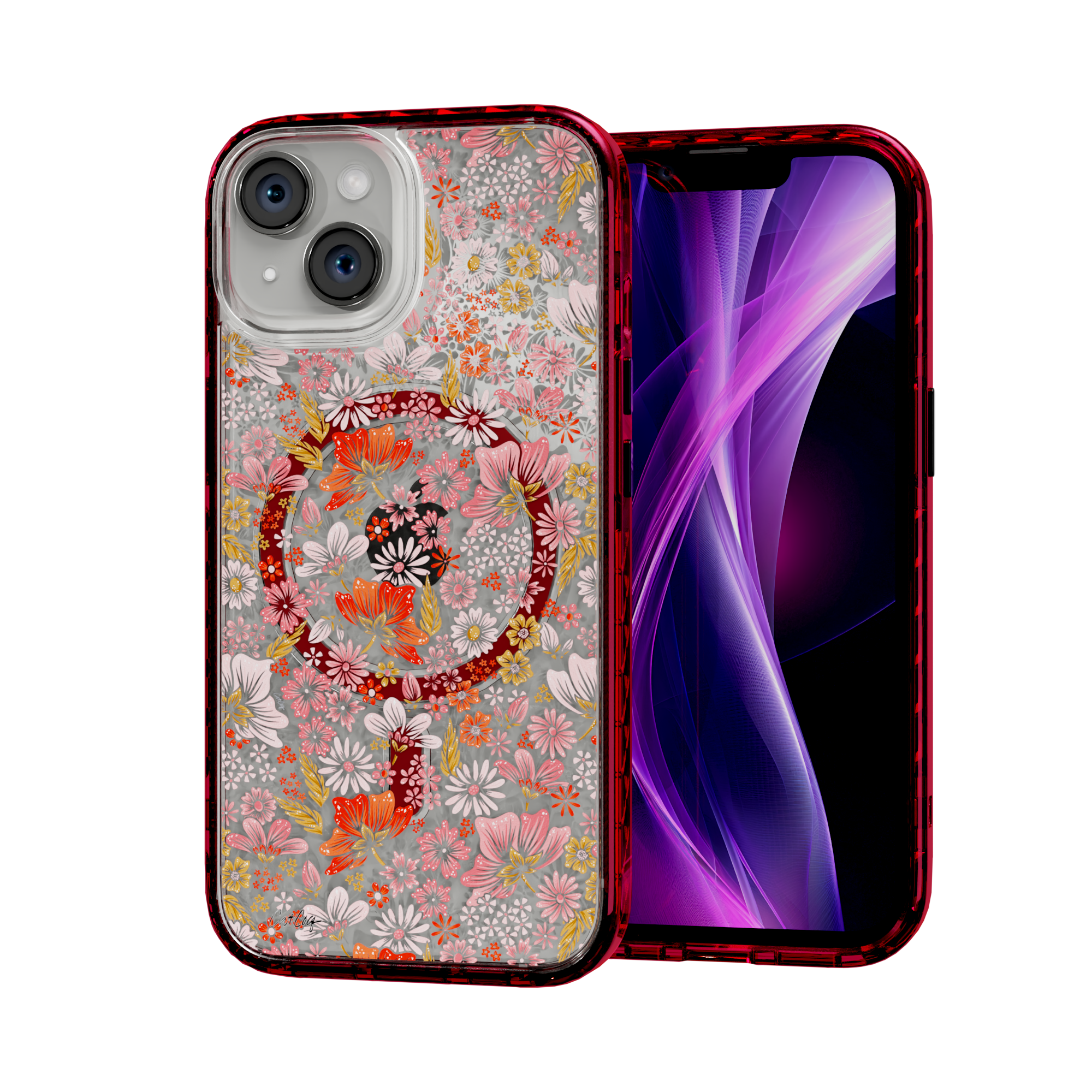 Retro Flower by CatCoq | iPhone 15 Series |  MagSafe® Case iPhone 15 / Scarlet Red