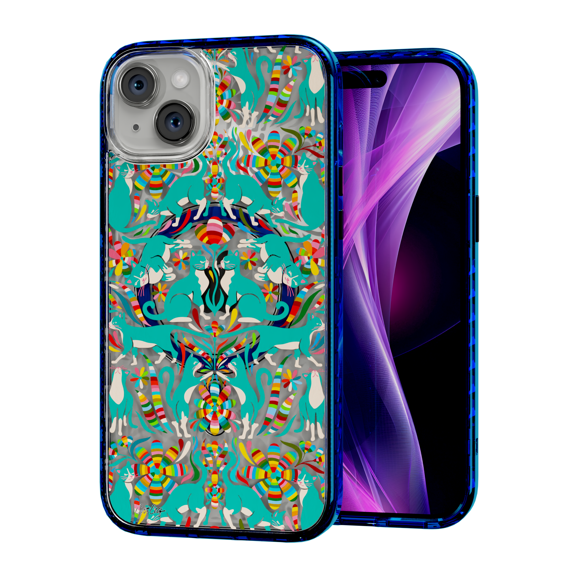 Otomi Cats by CatCoq | iPhone 15 Series |  MagSafe® Case iPhone 15 Plus / Bermuda Blue