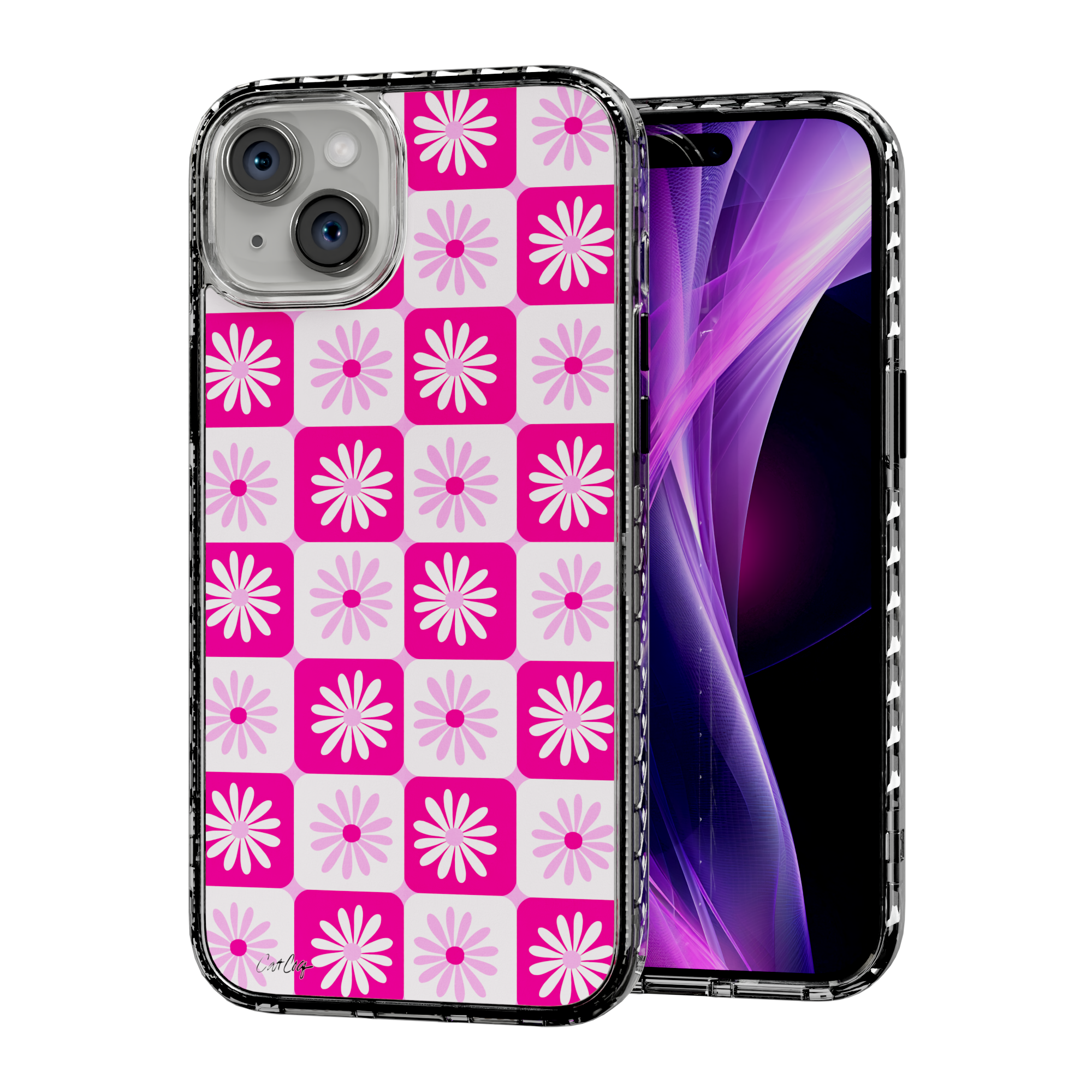 Checkered Daisies by CatCoq | iPhone 15 Series |  MagSafe® Case iPhone 15 Plus / Crystal Clear