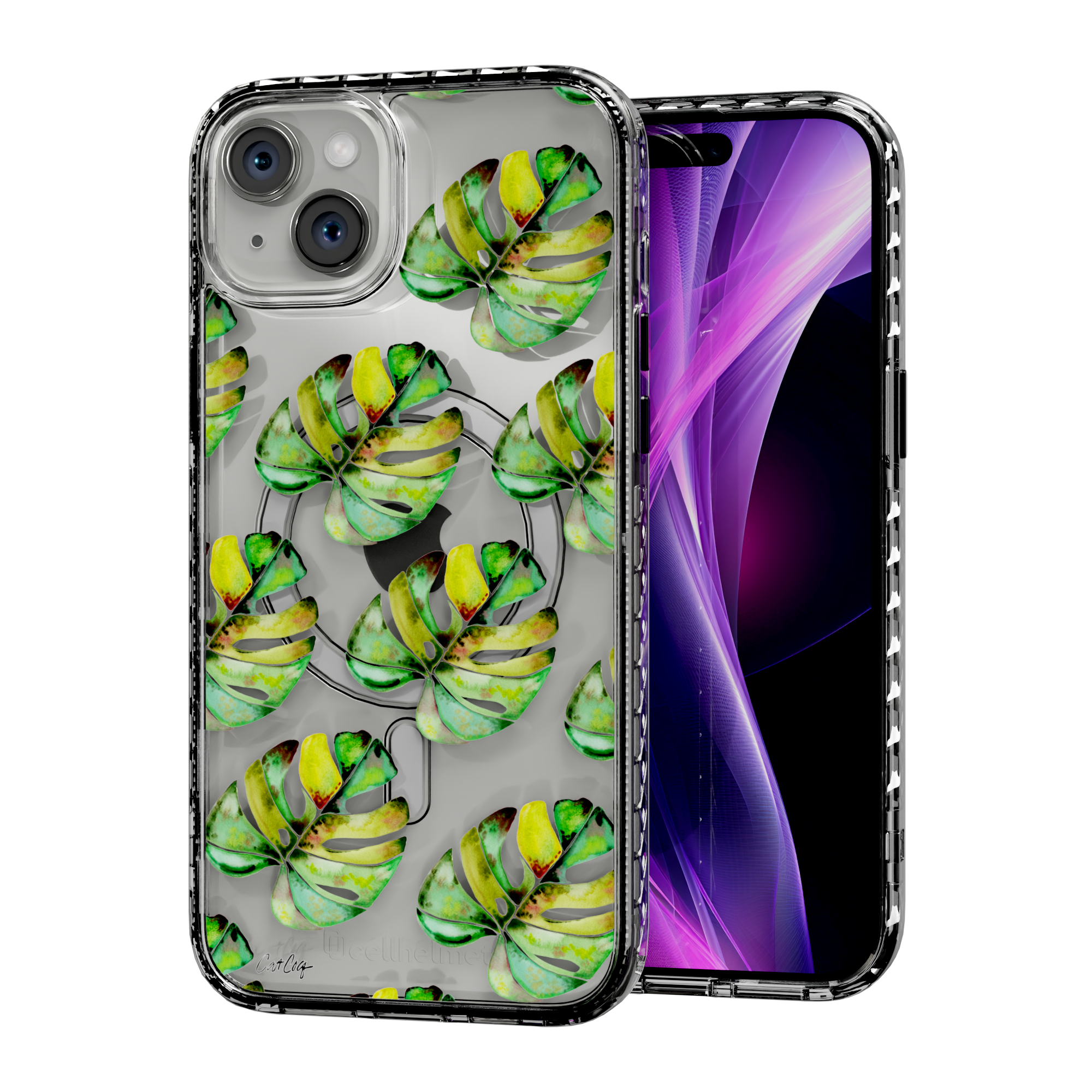 Green Monstera by CatCoq | iPhone 15 Series |  MagSafe® Case iPhone 15 Plus / Crystal Clear