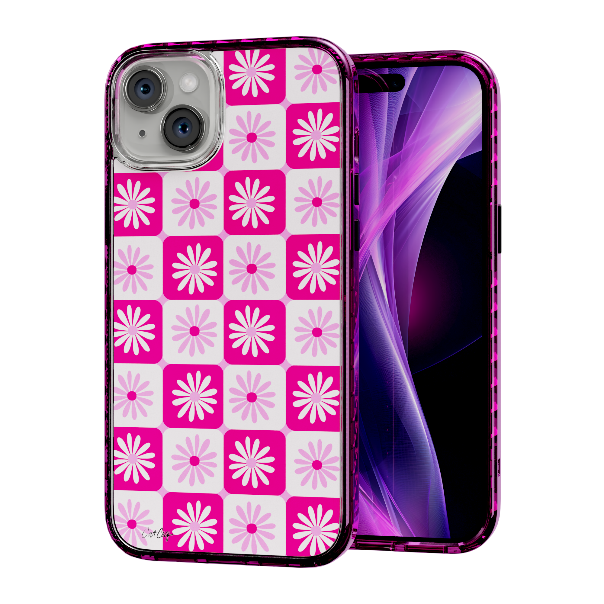 Checkered Daisies by CatCoq | iPhone 15 Series |  MagSafe® Case iPhone 15 Plus / Vivid Magenta