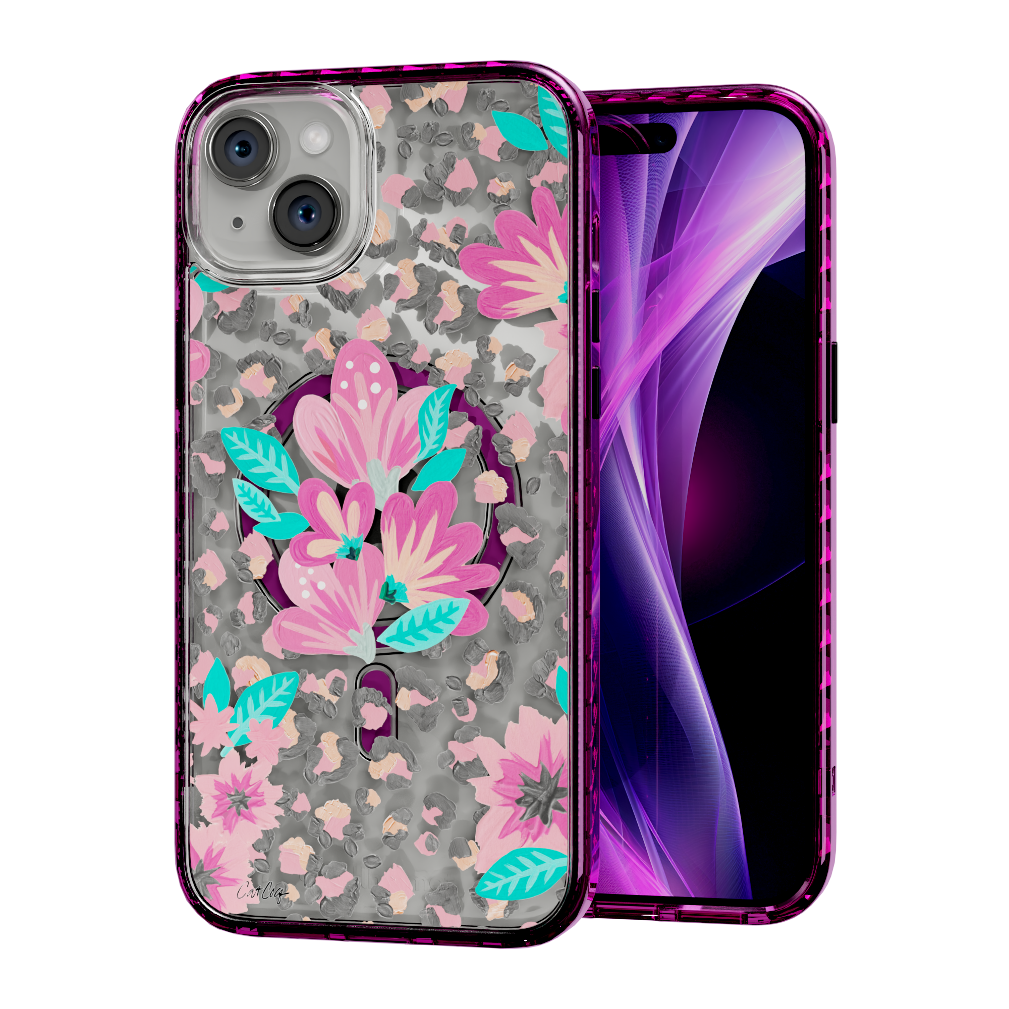 Floral Leopard by CatCoq | iPhone 15 Series |  MagSafe® Case iPhone 15 Plus / Vivid Magenta