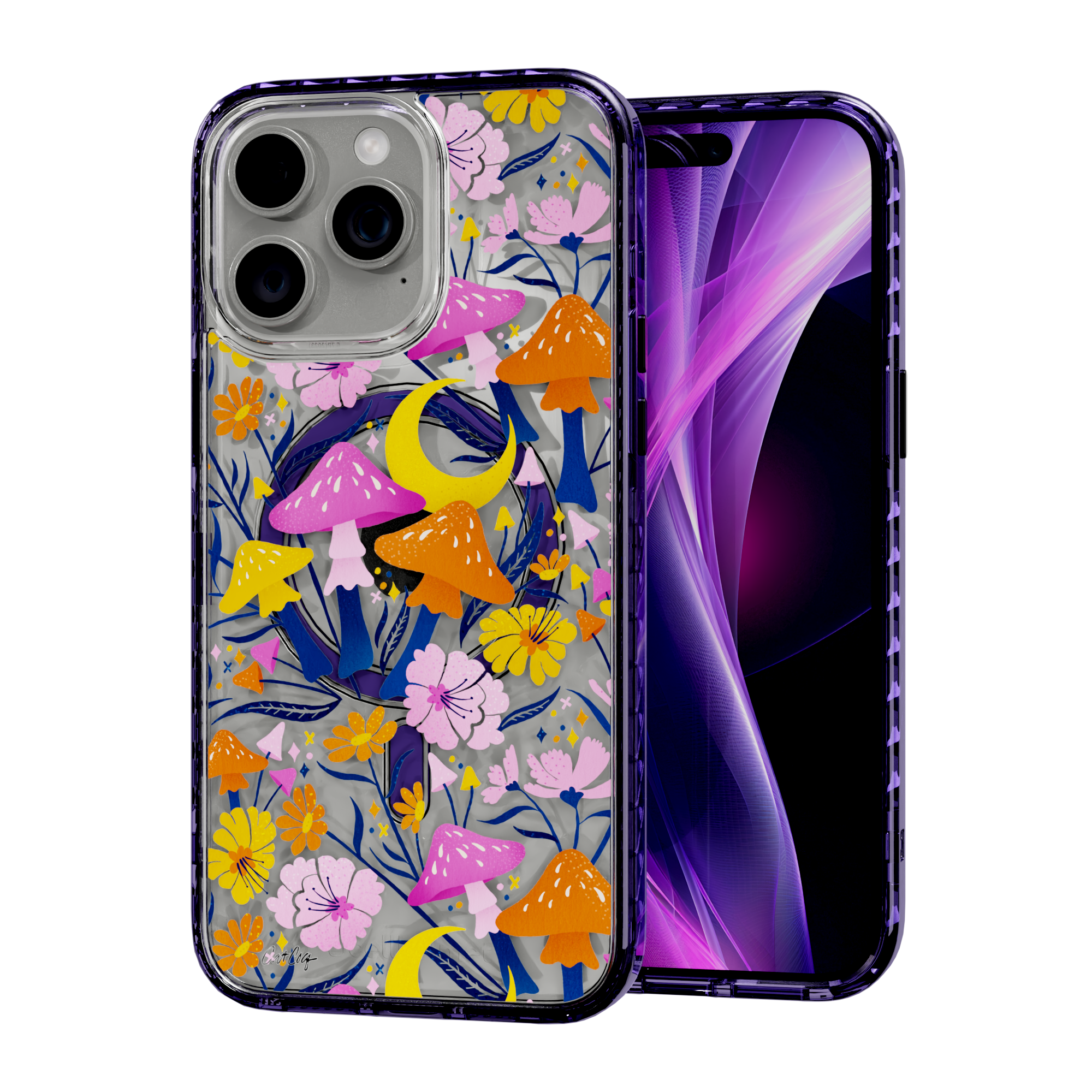 Blooms and Shrooms by CatCoq | iPhone 15 Series |  MagSafe® Case iPhone 15 Pro Max / Midnight Lilac