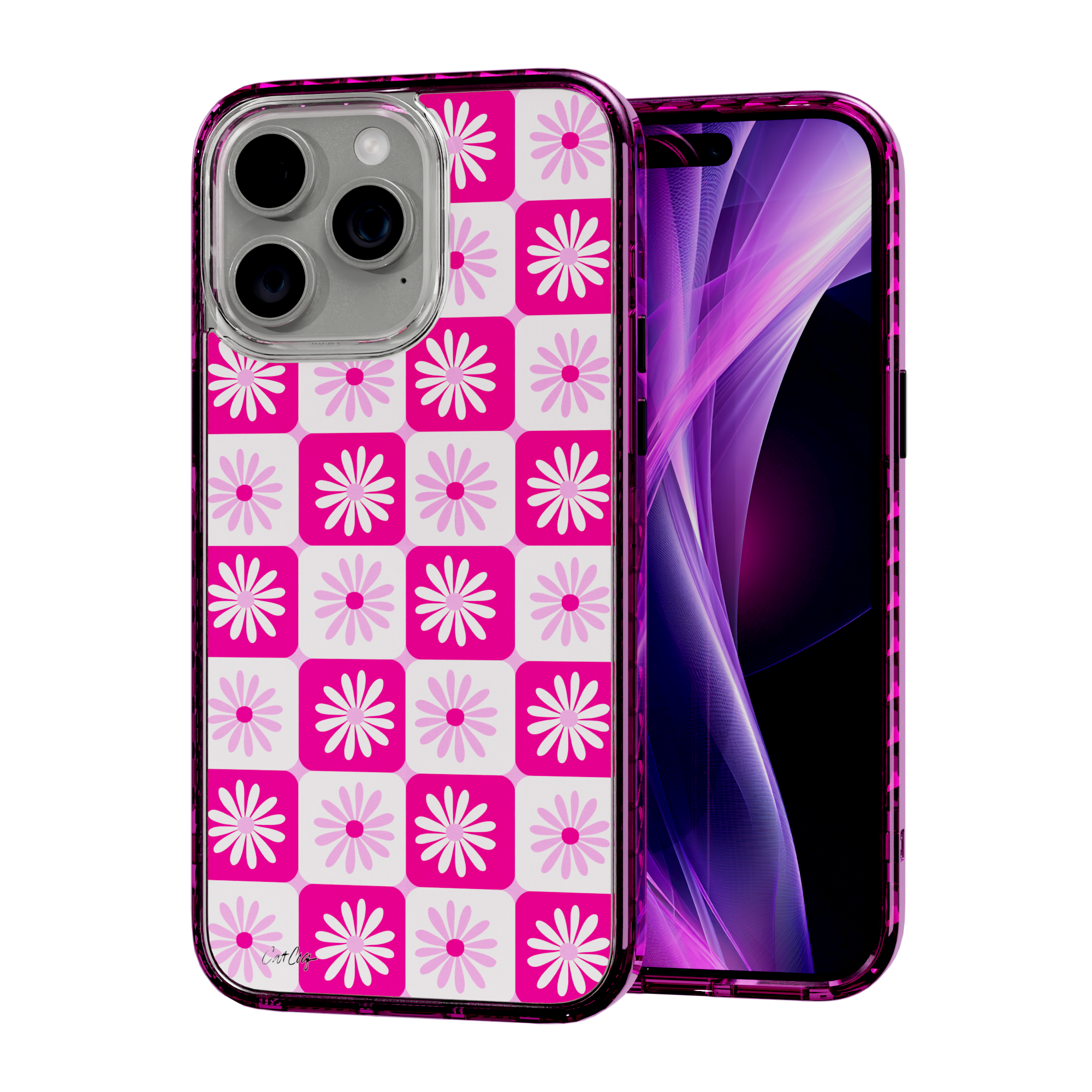 Checkered Daisies by CatCoq | iPhone 15 Series |  MagSafe® Case iPhone 15 Pro Max / Vivid Magenta