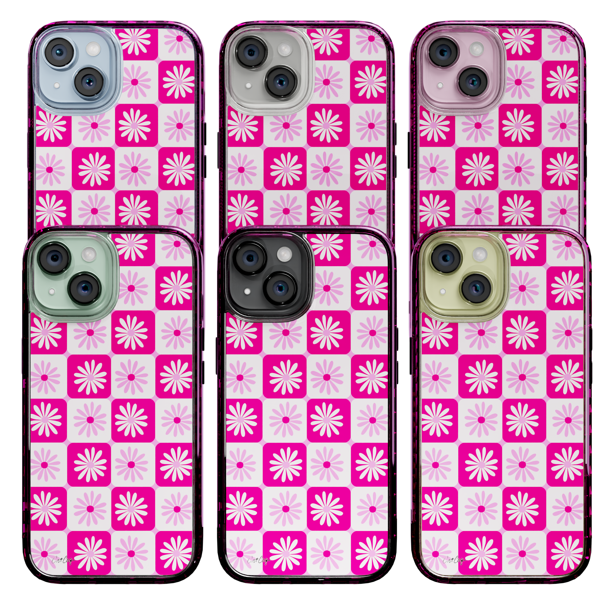 Checkered Daisies by CatCoq | iPhone 15 Series |  MagSafe® Case iPhone 15 Pro Max / Vivid Magenta