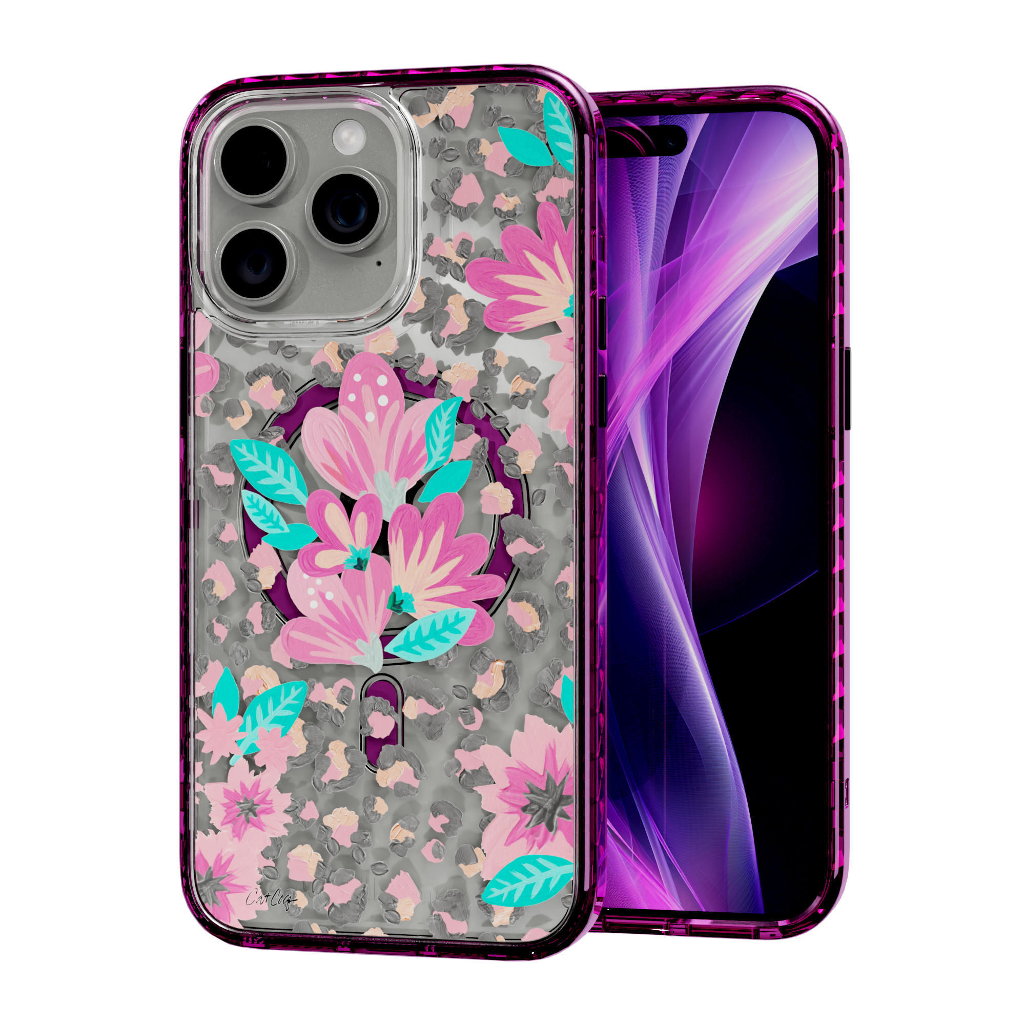 Floral Leopard by CatCoq | iPhone 15 Series |  MagSafe® Case iPhone 15 Pro Max / Vivid Magenta