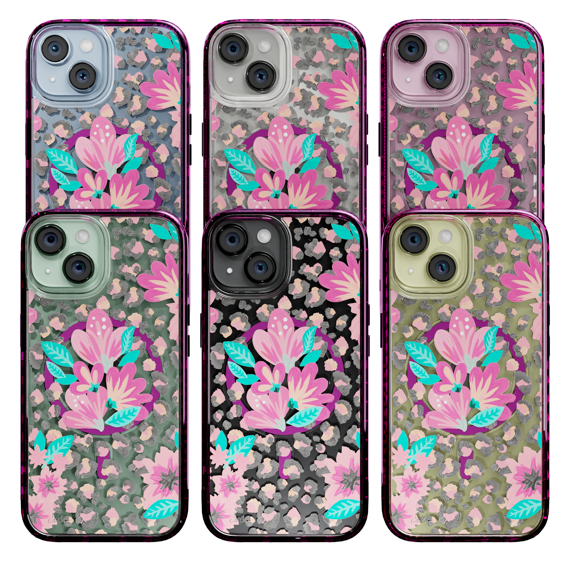 Floral Leopard by CatCoq | iPhone 15 Series |  MagSafe® Case iPhone 15 Pro Max / Vivid Magenta