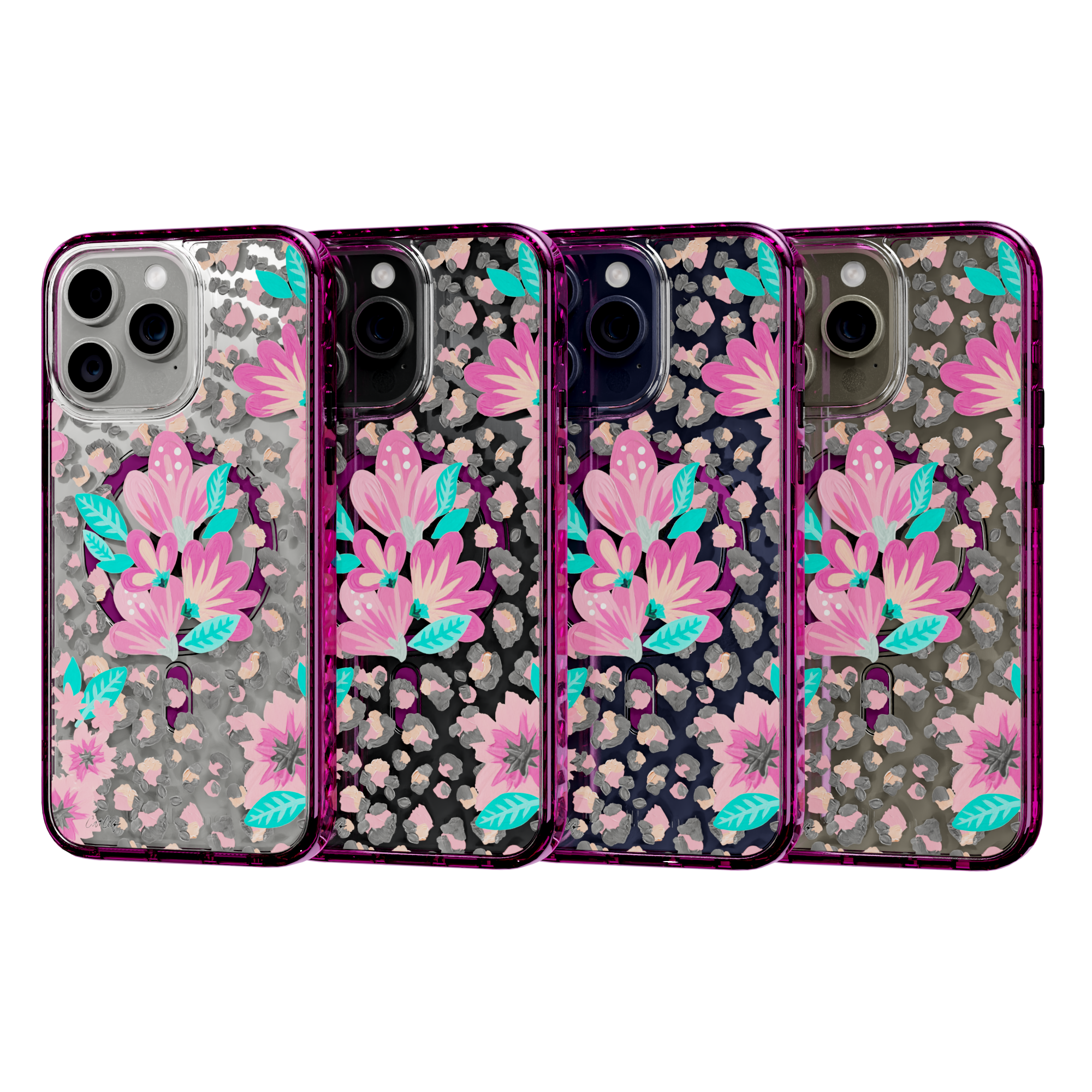 Floral Leopard by CatCoq | iPhone 15 Series |  MagSafe® Case iPhone 15 Pro Max / Vivid Magenta