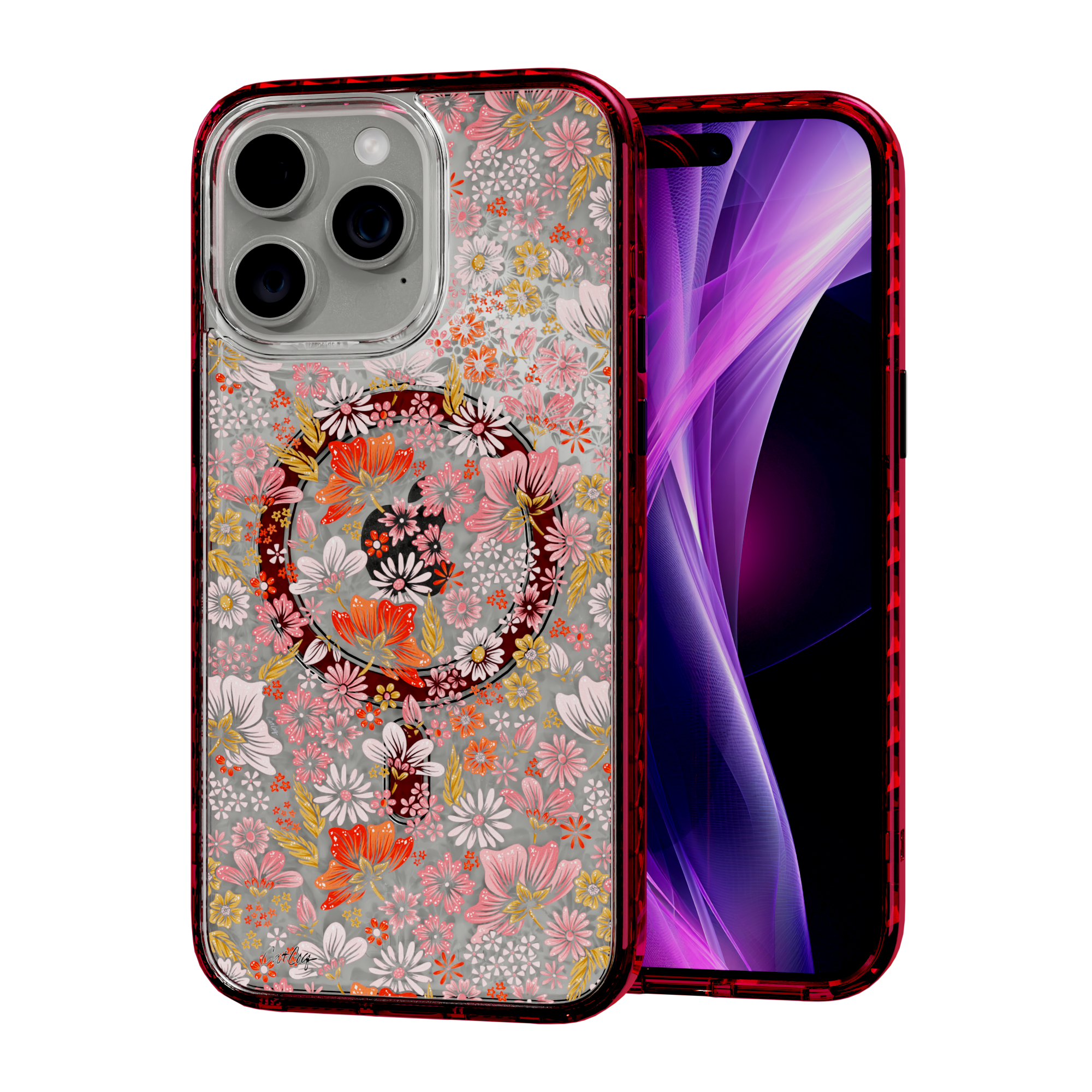 Retro Flower by CatCoq | iPhone 15 Series |  MagSafe® Case iPhone 15 Pro Max / Scarlet Red