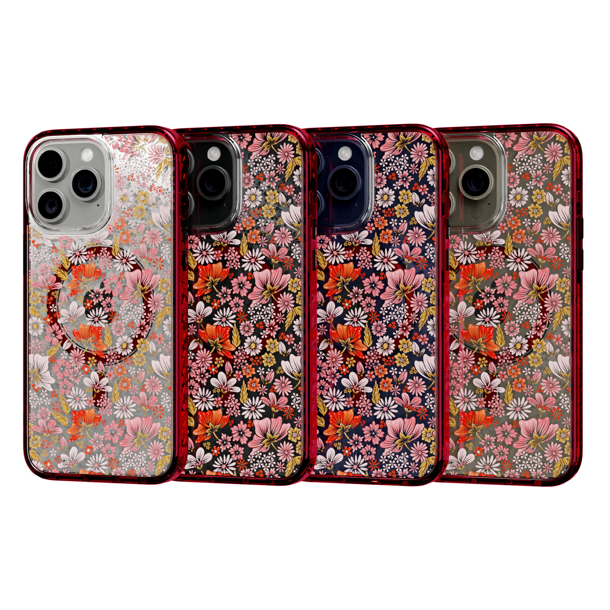 Retro Flower by CatCoq | iPhone 15 Series |  MagSafe® Case iPhone 15 Pro Max / Scarlet Red