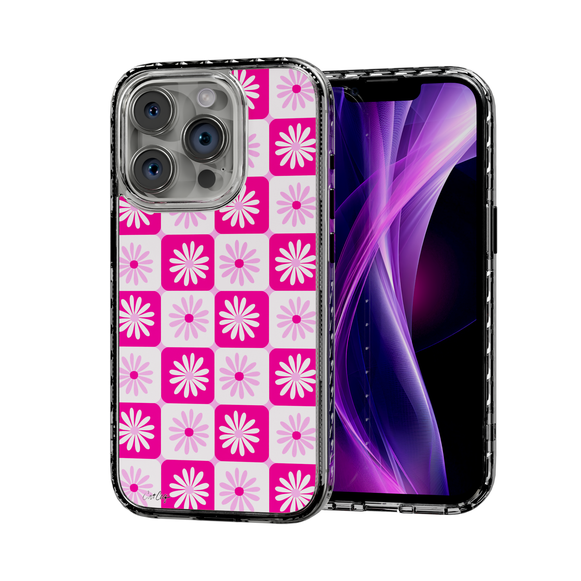 Checkered Daisies by CatCoq | iPhone 15 Series |  MagSafe® Case iPhone 15 Pro / Crystal Clear