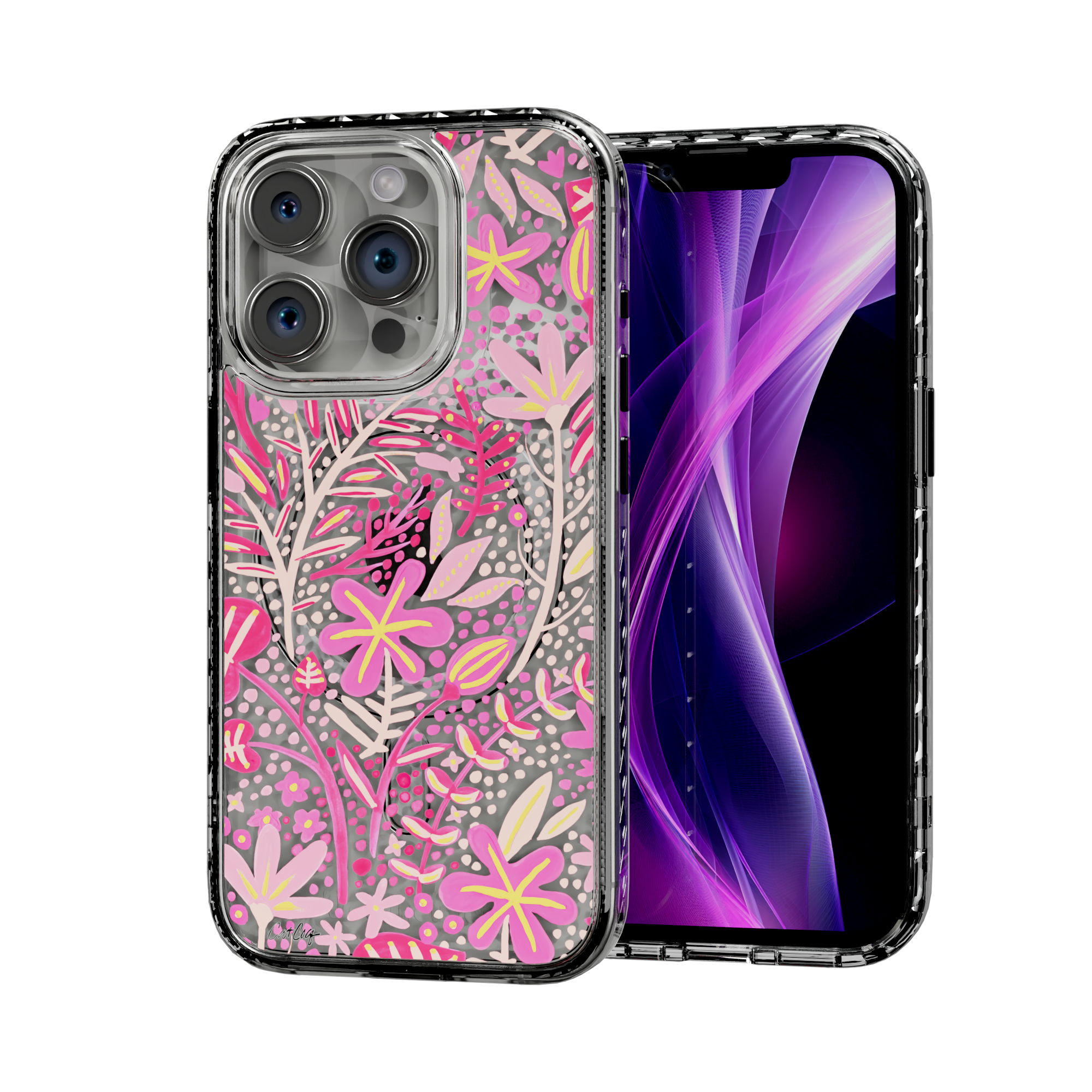 Garden Pink by CatCoq | iPhone 15 Series |  MagSafe® Case iPhone 15 Pro / Crystal Clear