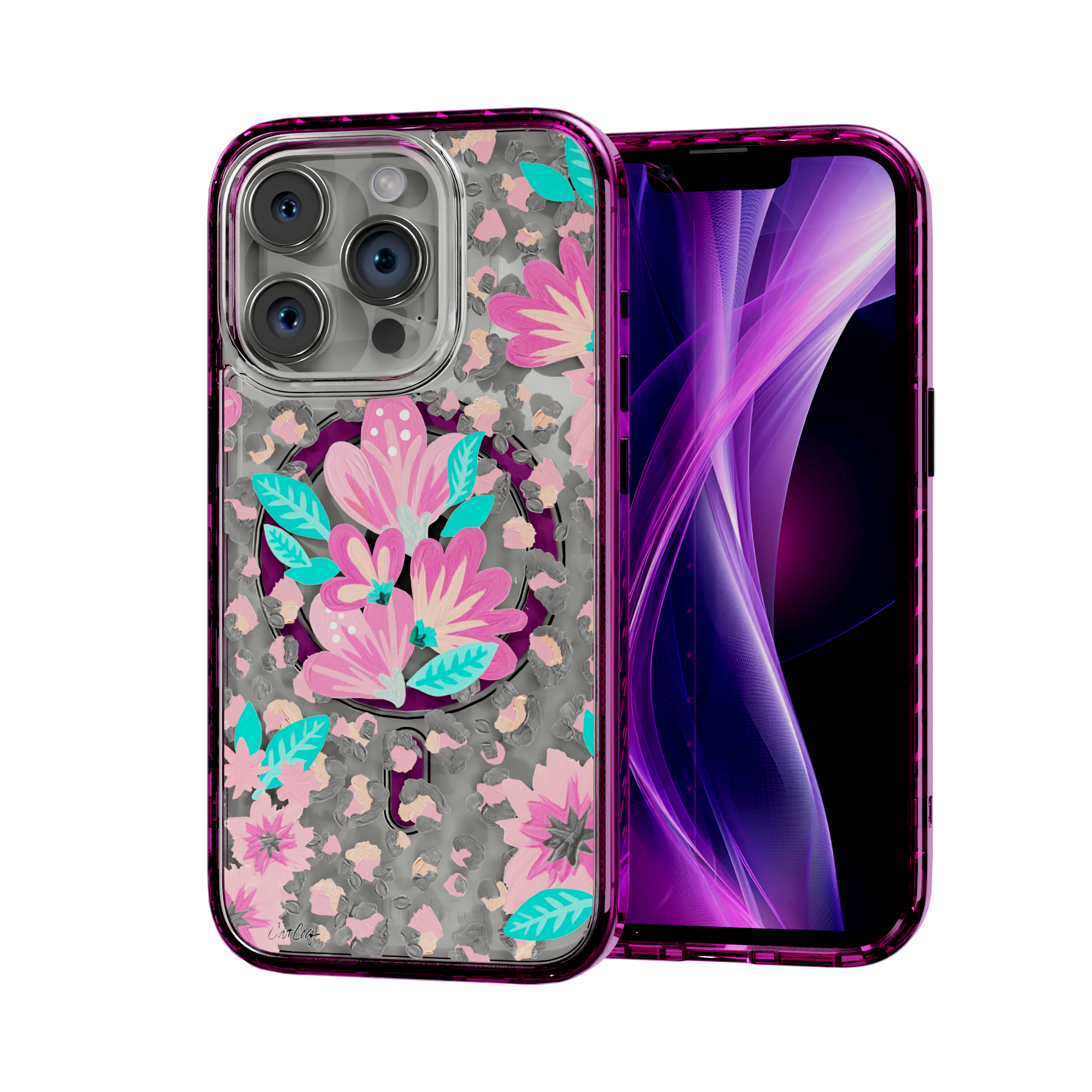 Floral Leopard by CatCoq | iPhone 15 Series |  MagSafe® Case iPhone 15 Pro / Vivid Magenta