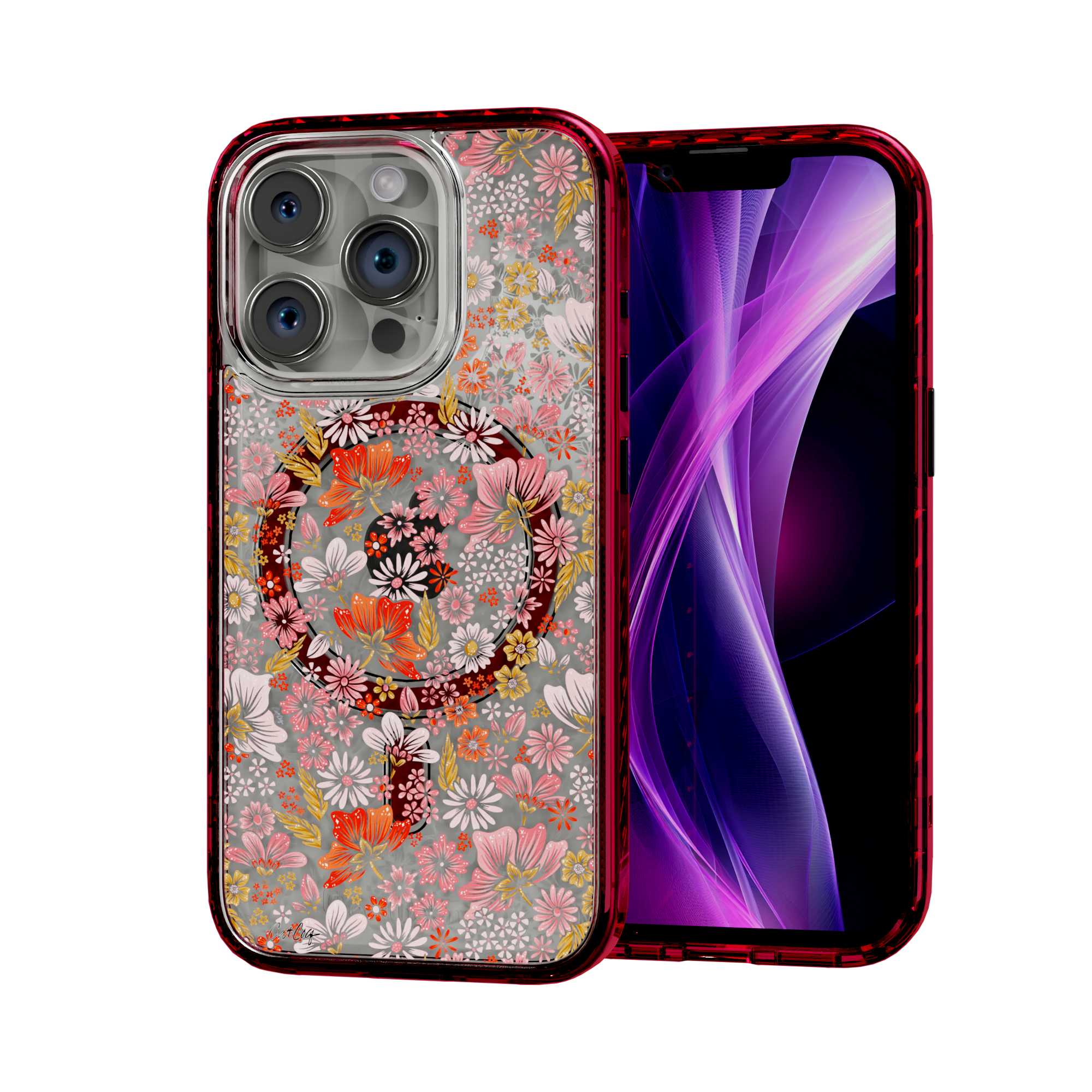 Retro Flower by CatCoq | iPhone 15 Series |  MagSafe® Case iPhone 15 Pro / Scarlet Red