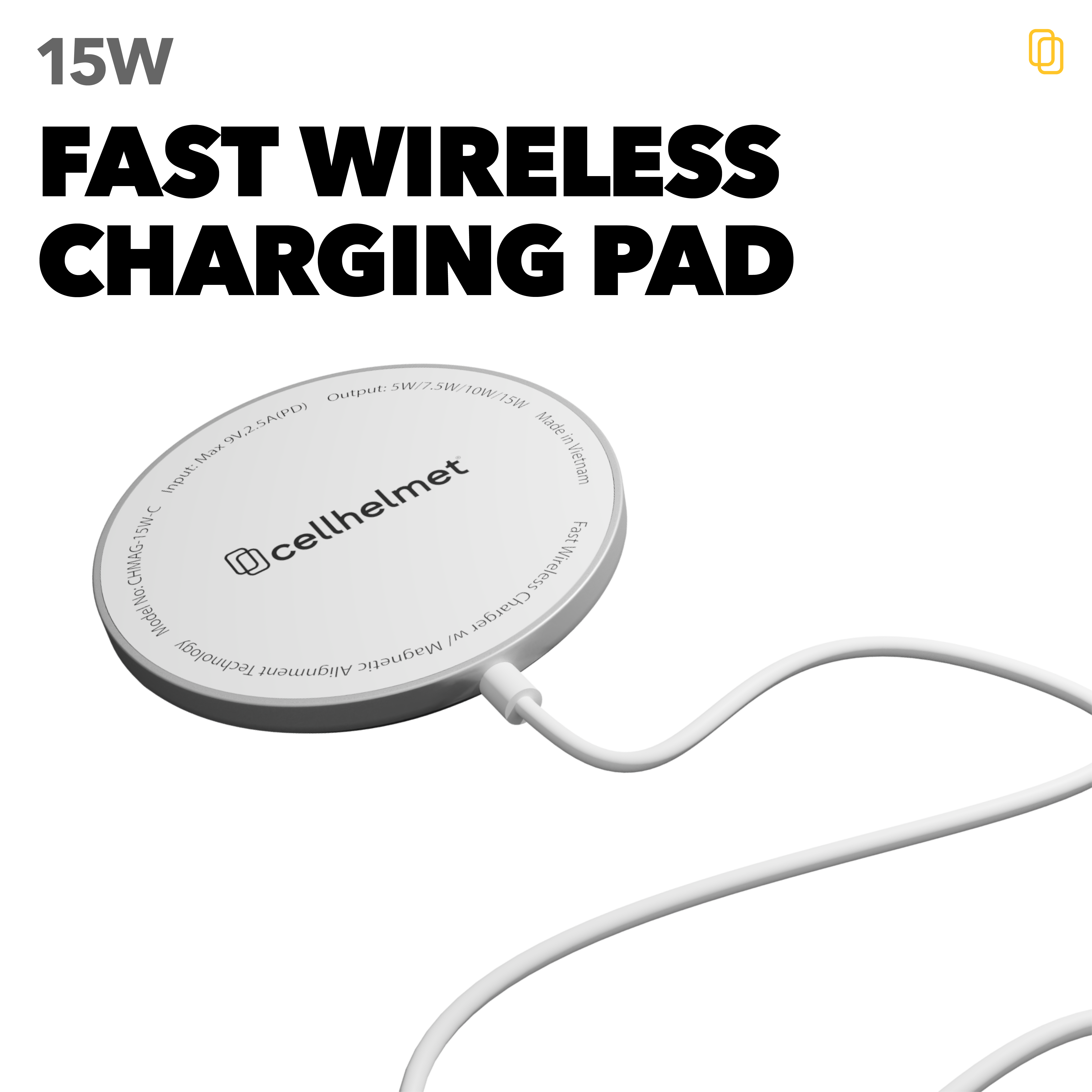 Fast Wireless Charging Pad w/ Magnetic Alignment Technology - Aluminum w/ Glass Surface (15W)