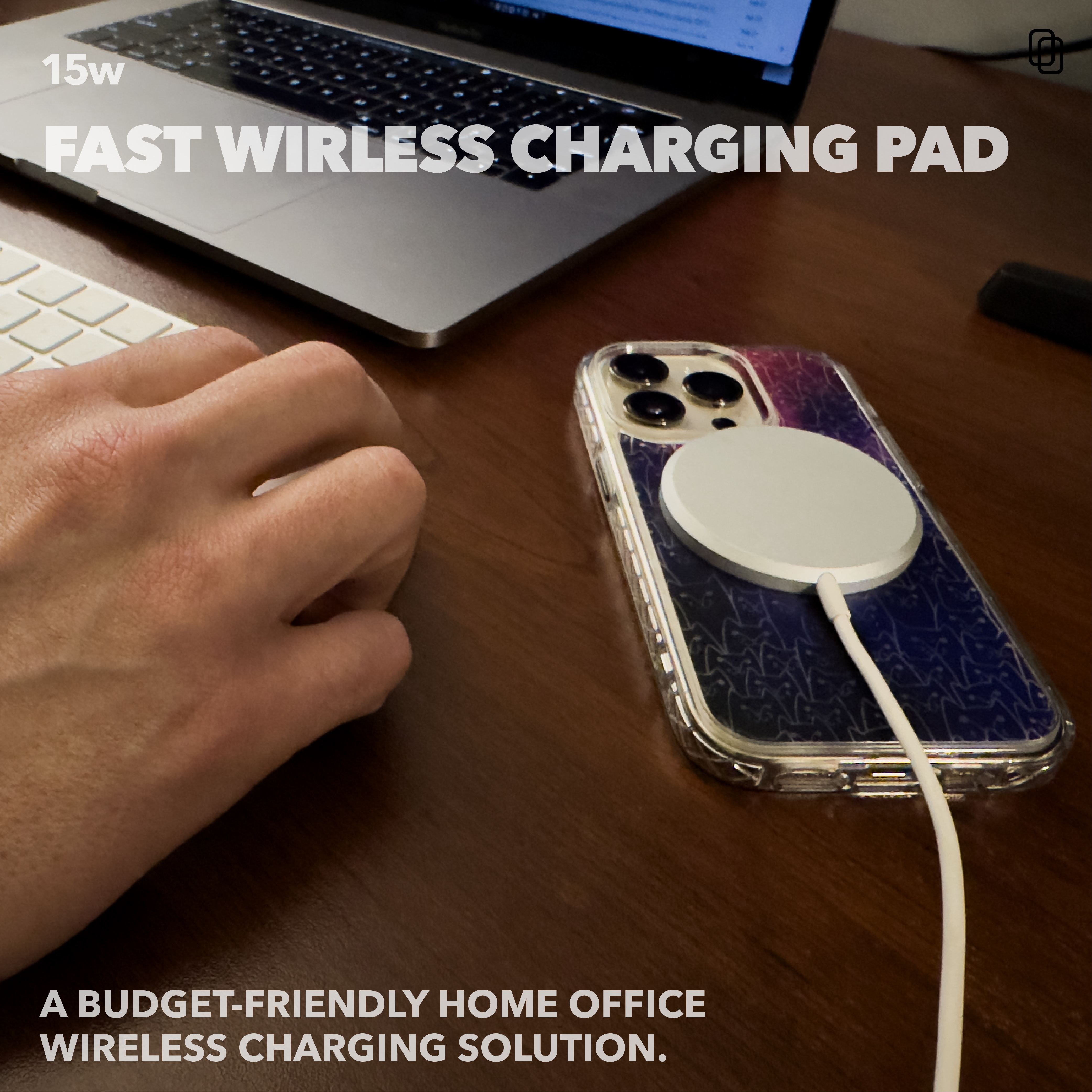 Fast Wireless Charging Pad w/ Magnetic Alignment Technology - Aluminum w/ Glass Surface (15W)