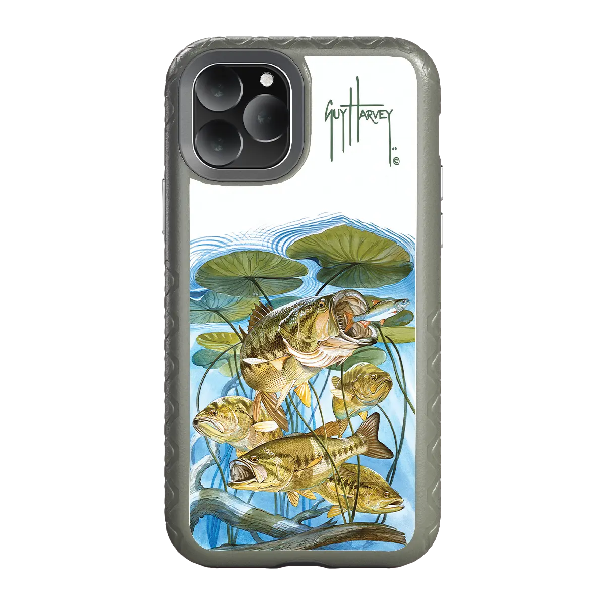 Guy Harvey Fortitude Series for Apple iPhone 11 Pro - Five Largemouth Under Lilypads - Custom Case - OliveDrabGreen - cellhelmet