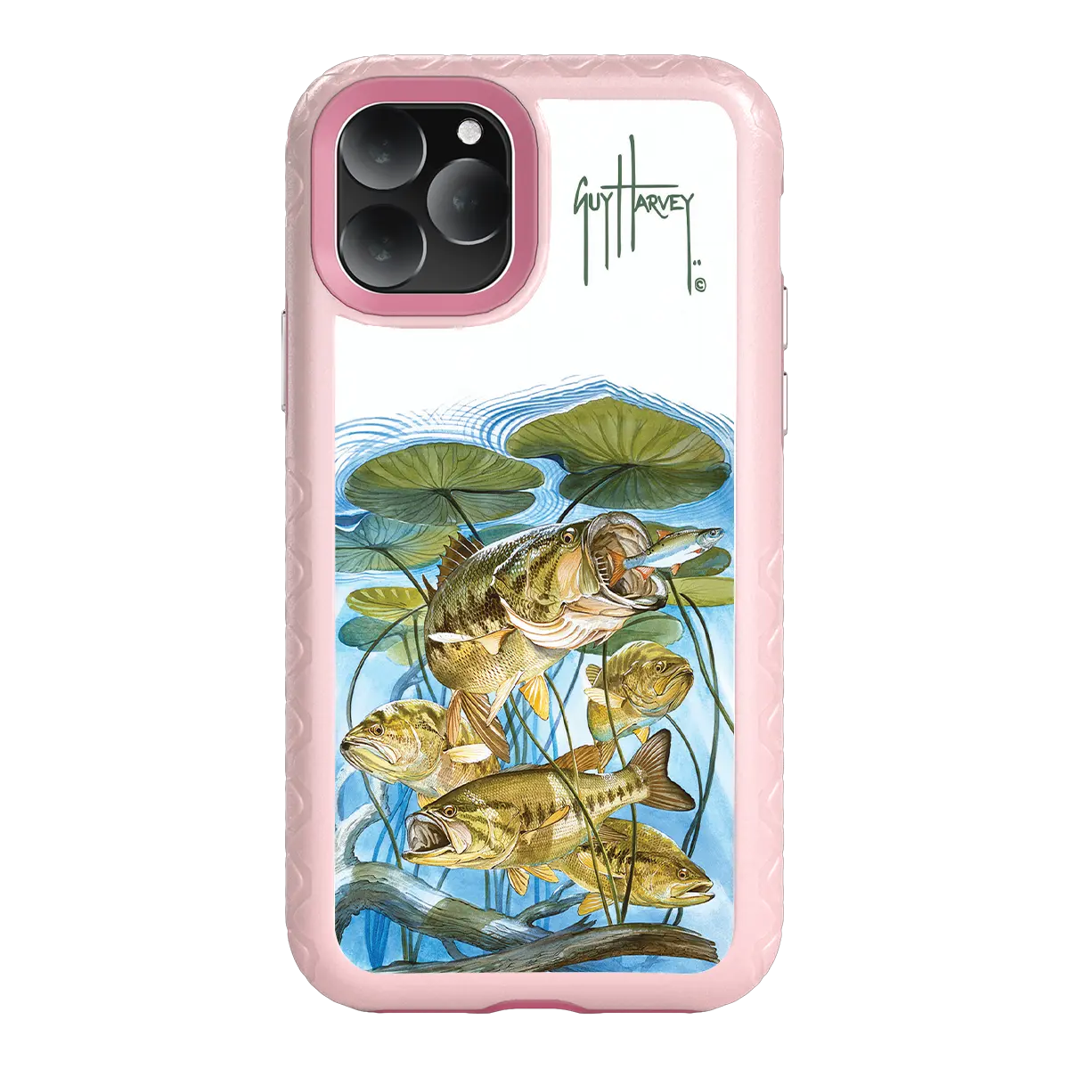 Guy Harvey Fortitude Series for Apple iPhone 11 Pro - Five Largemouth Under Lilypads - Custom Case - PinkMagnolia - cellhelmet