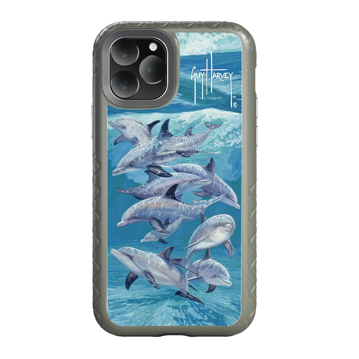 Guy Harvey Fortitude Series for Apple iPhone 11 Pro Max - Bottlenose Dolphins - Custom Case - OliveDrabGreen - cellhelmet