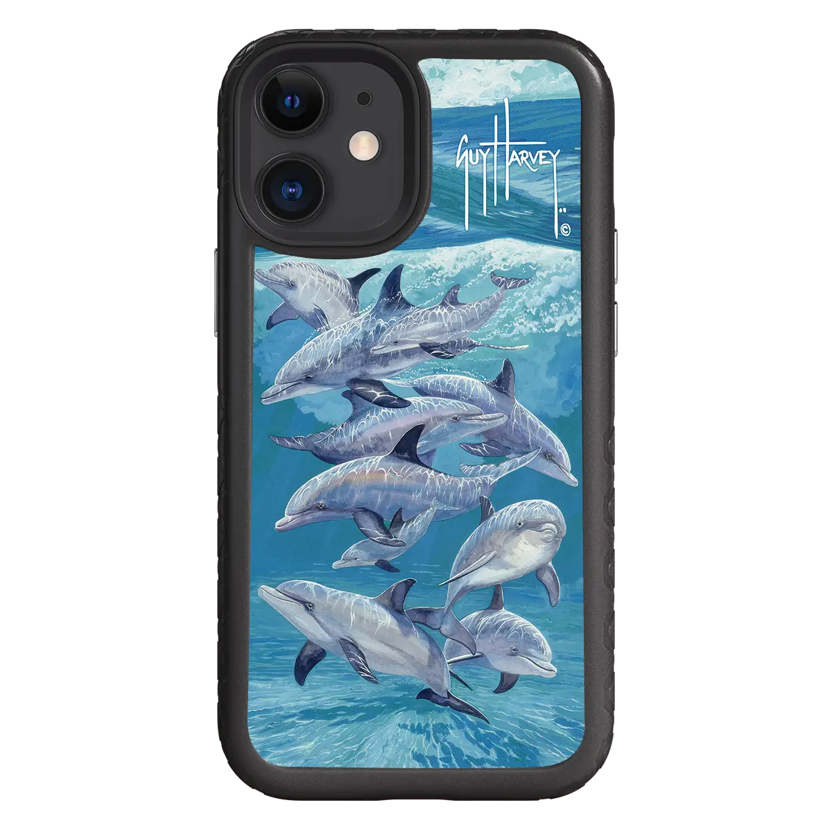 Guy Harvey Fortitude Series for Apple iPhone 12 Mini - Bottlenose Dolphins - Custom Case - OnyxBlack - cellhelmet