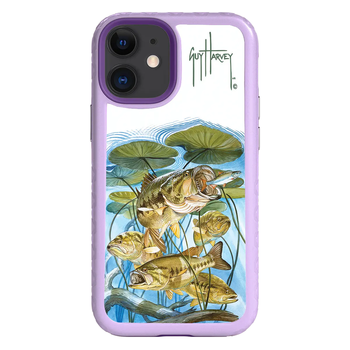 Guy Harvey Fortitude Series for Apple iPhone 12 Mini - Five Largemouth Under Lilypads - Custom Case - LilacBlossom - cellhelmet