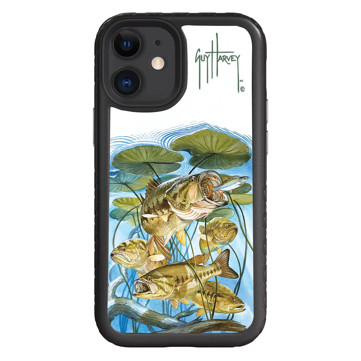 Guy Harvey Fortitude Series for Apple iPhone 12 Mini - Five Largemouth Under Lilypads - Custom Case - OnyxBlack - cellhelmet