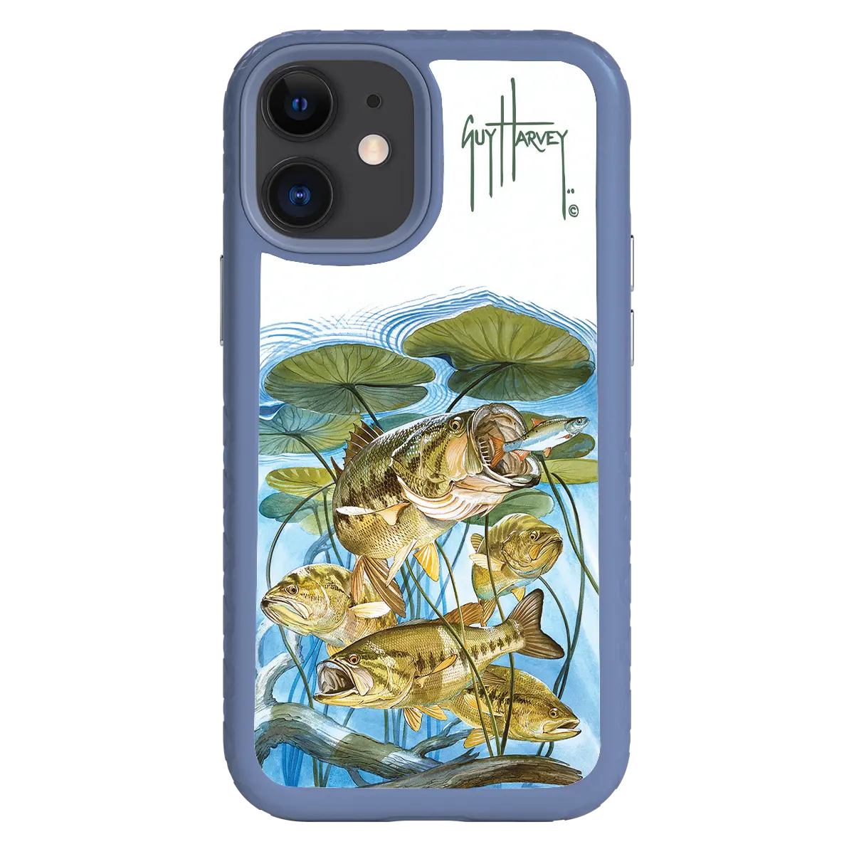 Guy Harvey Fortitude Series for Apple iPhone 12 Mini - Five Largemouth Under Lilypads - Custom Case - SlateBlue - cellhelmet