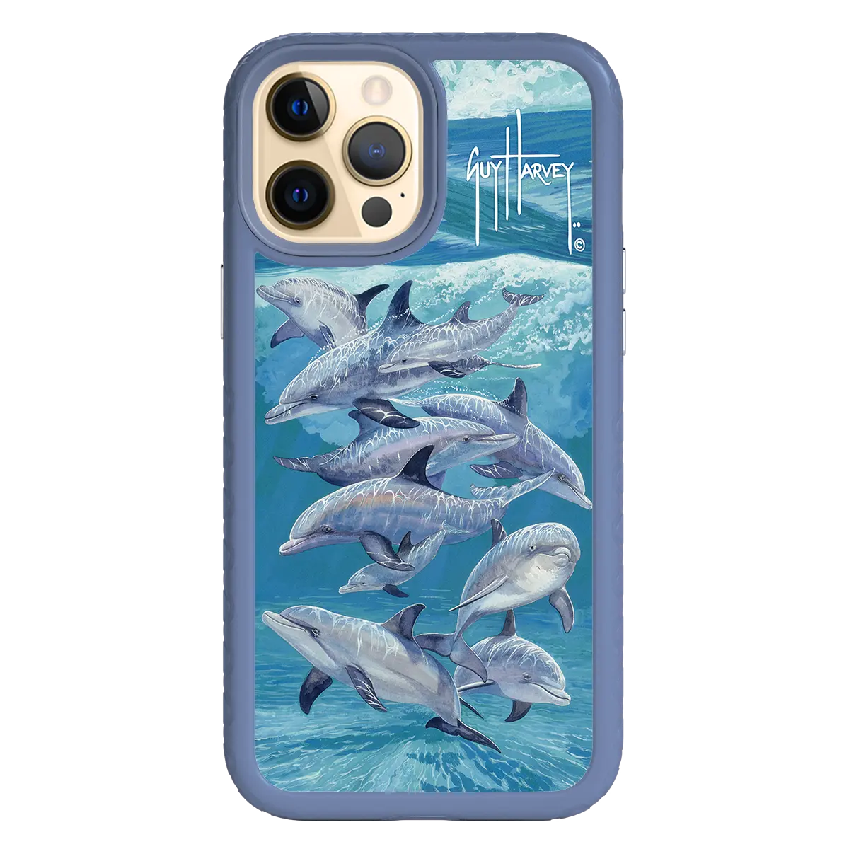 Guy Harvey Fortitude Series for Apple iPhone 12 Pro Max - Bottlenose Dolphins - Custom Case - SlateBlue - cellhelmet