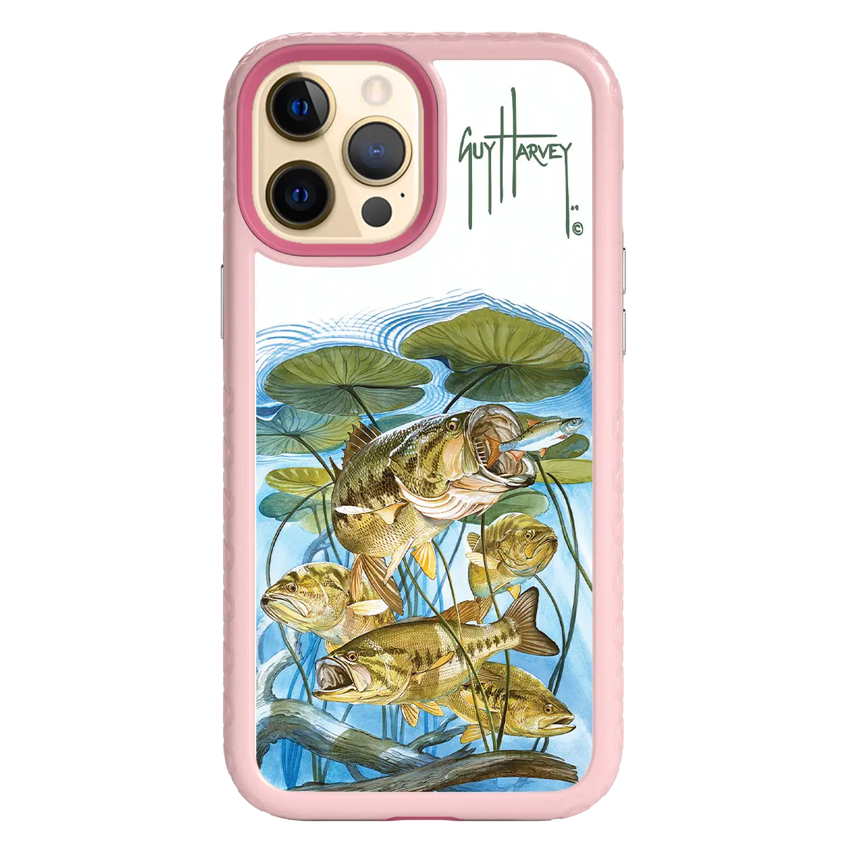 Guy Harvey Fortitude Series for Apple iPhone 12 Pro Max - Five Largemouth Under Lilypads - Custom Case - PinkMagnolia - cellhelmet