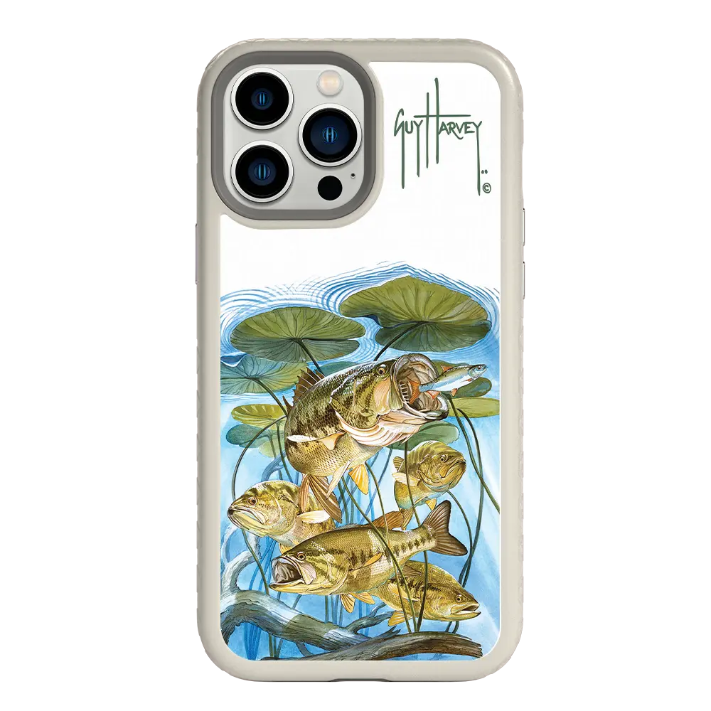 Guy Harvey Fortitude Series for Apple iPhone 13 Pro Max - Five Largemouth Under Lilypads - Custom Case - Gray - cellhelmet