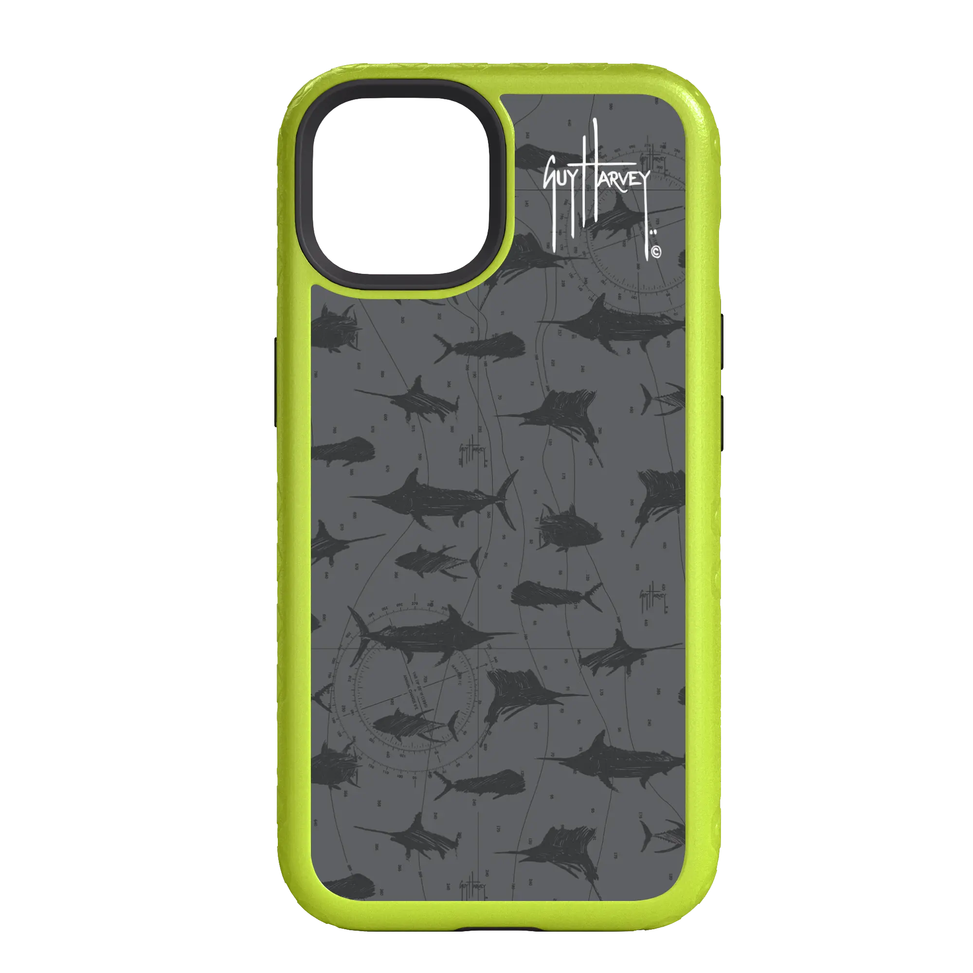 Guy Harvey Fortitude Series for Apple iPhone 14 - Black Scribbler - Custom Case - ElectricLime - cellhelmet