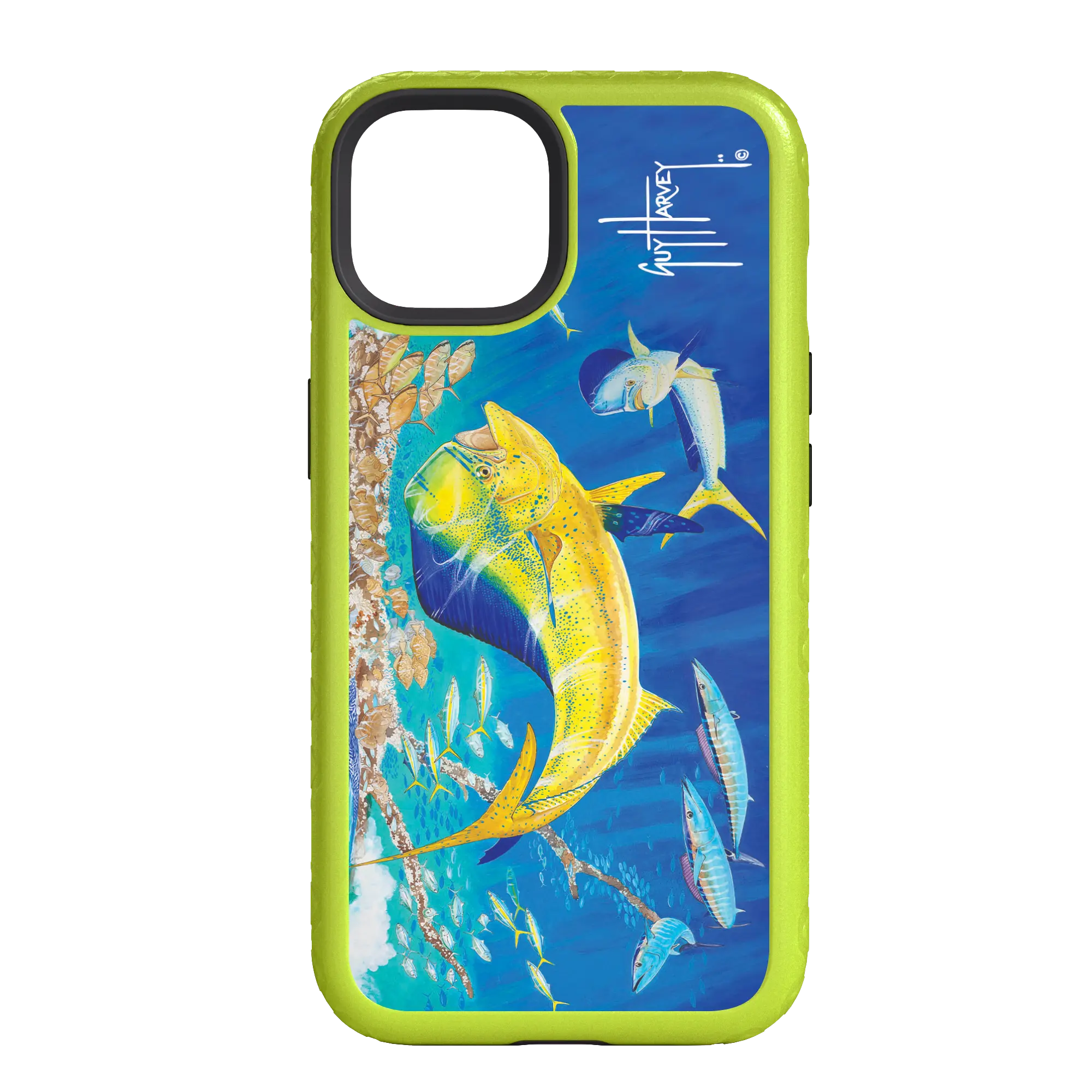 Guy Harvey Fortitude Series for Apple iPhone 14 - Dolphin Oasis - Custom Case - ElectricLime - cellhelmet