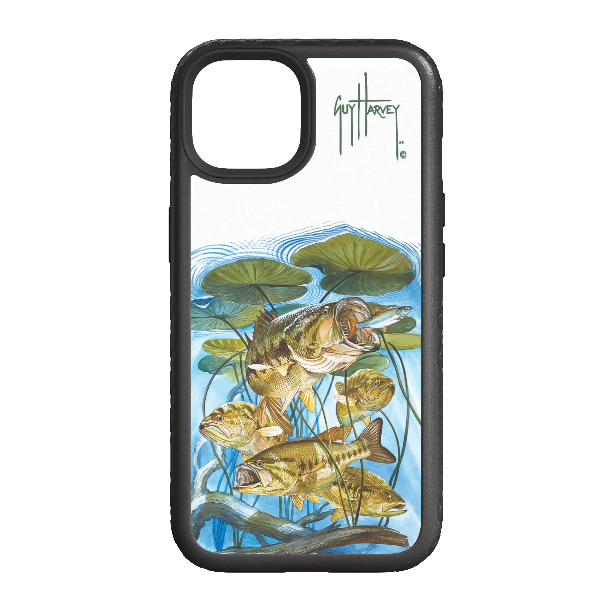 Guy Harvey Fortitude Series for Apple iPhone 14 - Five Largemouth Under Lilypads - Custom Case - OnyxBlack - cellhelmet