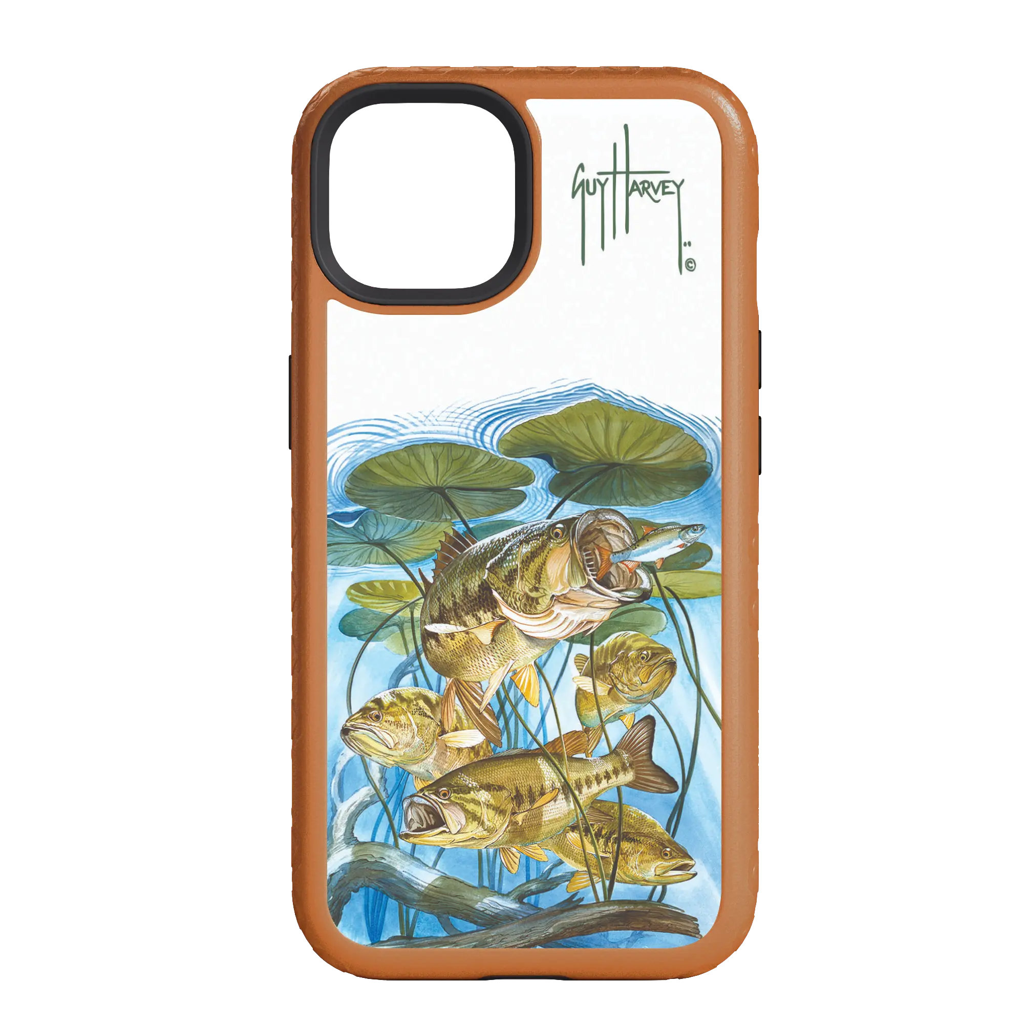 Guy Harvey Fortitude Series for Apple iPhone 14 - Five Largemouth Under Lilypads - Custom Case - PumpkinSpice - cellhelmet