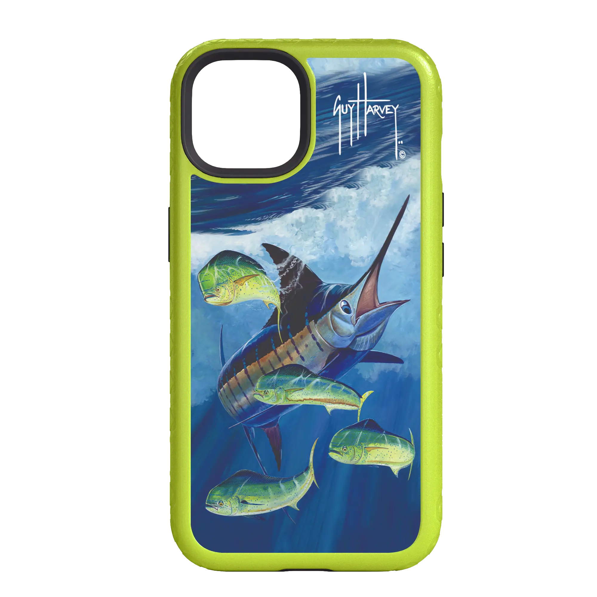 Guy Harvey Fortitude Series for Apple iPhone 14 - Four Play - Custom Case - ElectricLime - cellhelmet