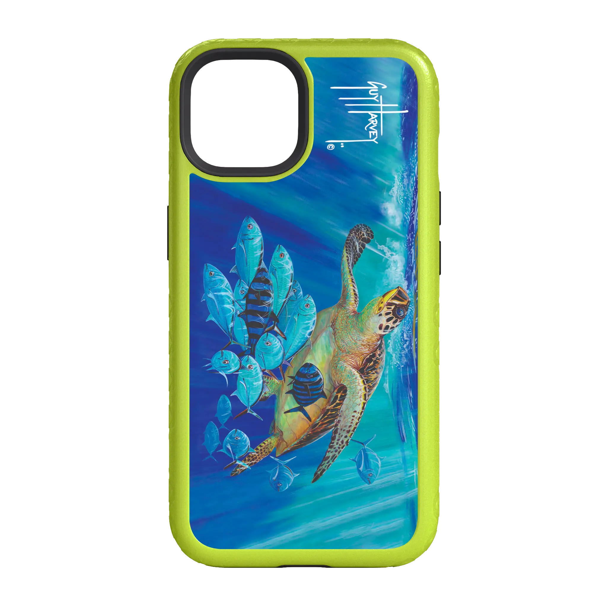 Guy Harvey Fortitude Series for Apple iPhone 14 - Hawksbill Caravan - Custom Case - ElectricLime - cellhelmet